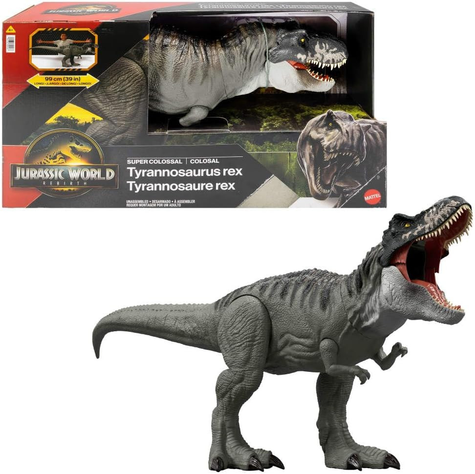 Jurassic World Rebirth Super Colossal Tyrannosaurus Rex Action Figure, T-Rex Din