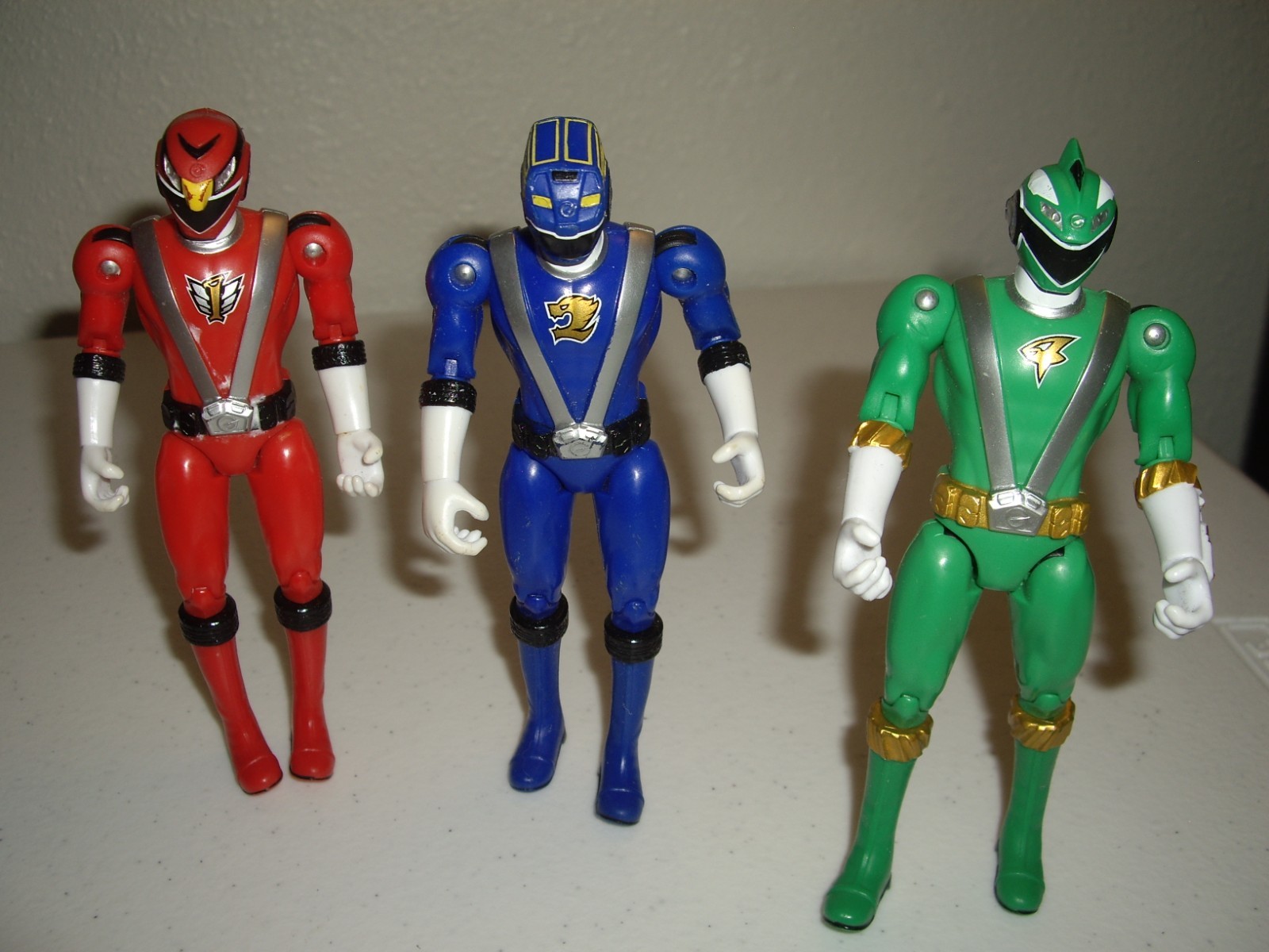 T23 Lot 3 Mighty Morphin Power Rangers Figures Red Green Blue Full Throttle