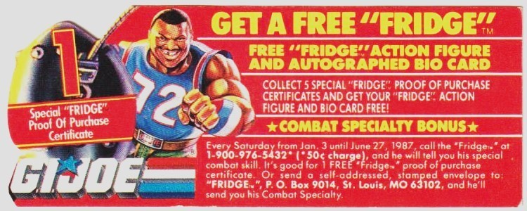 Hasbro G.I. Joe “Fridge » Proof of Purchase Certificate 1986