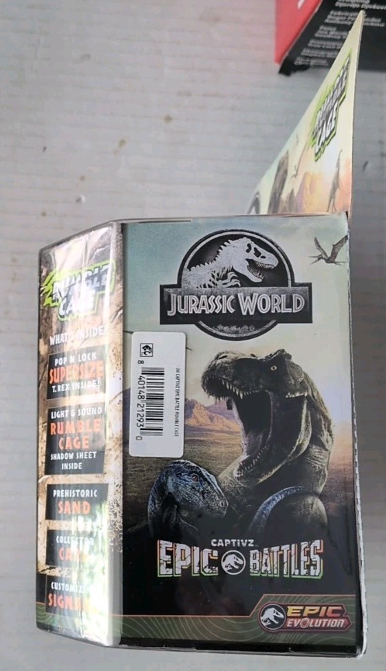 JURASSIC WORLD Supersize T-Rex, Rumble Cage Lights and Sounds, Sand, Card, Sign+