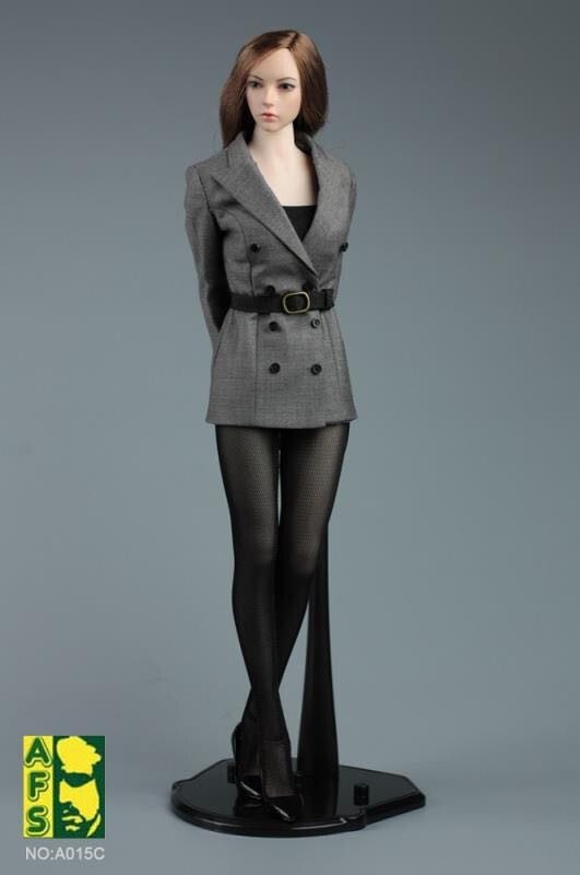 AFS TOYS 1/6 A015C Gray Office women&rsquo;s suits Top Coat Belt For 12&Prime; Figure Body