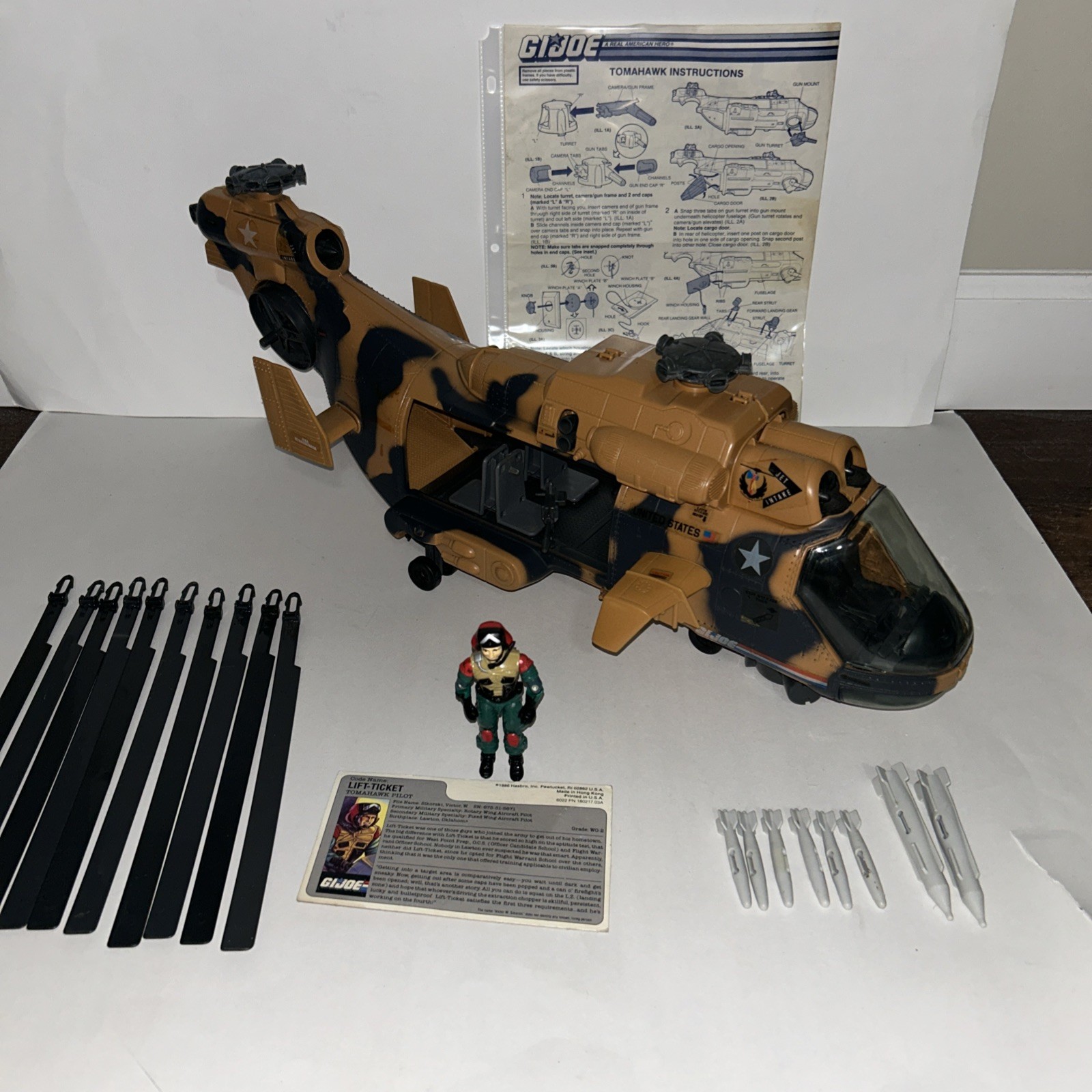 Vintage 1986 GI JOE Tomahawk Veh. 99% Comp. Lift Ticket (no Mic) File Card, BP