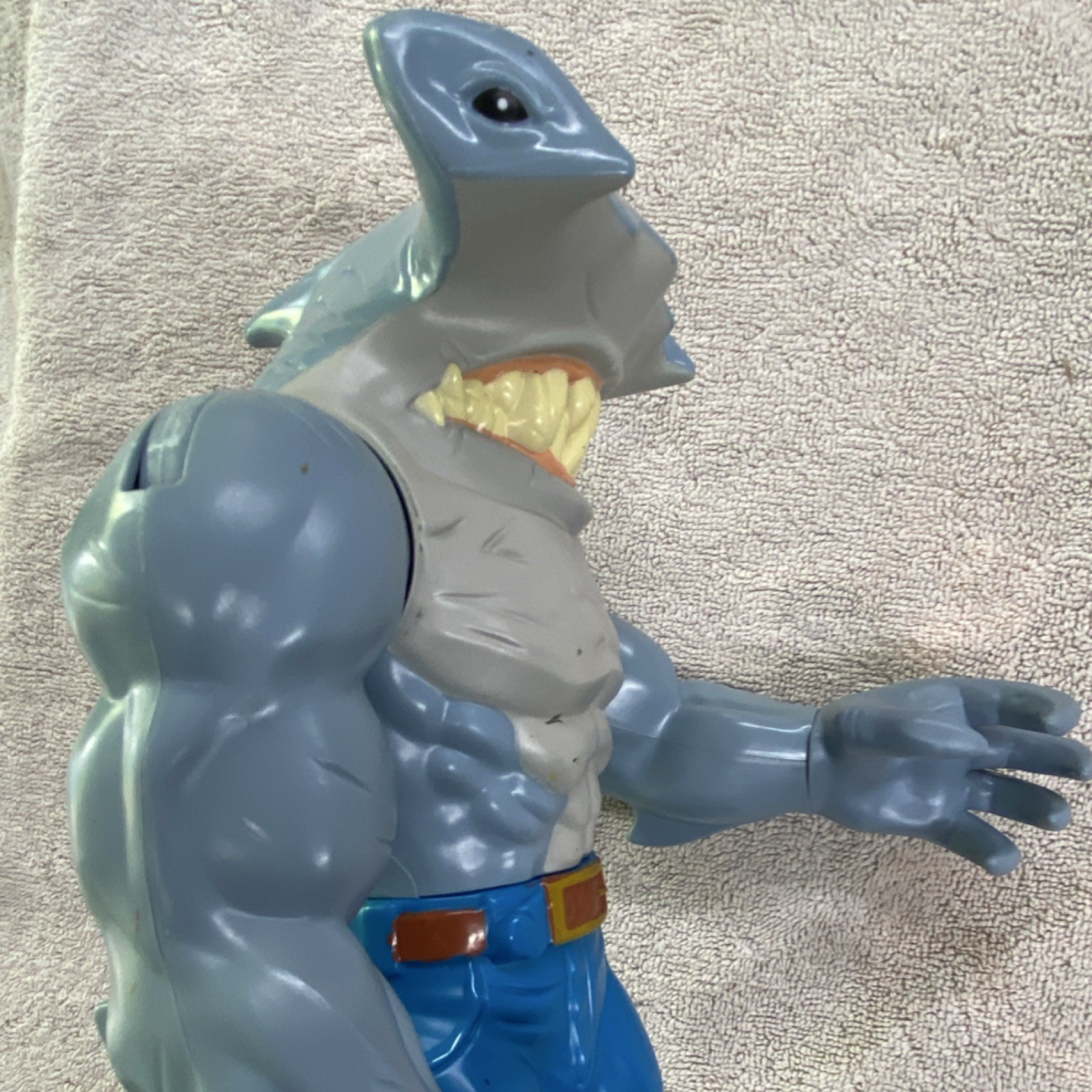 Humanoid Sharkman Action Figure Plastic Gray Blue Blue Pants Brown Belt