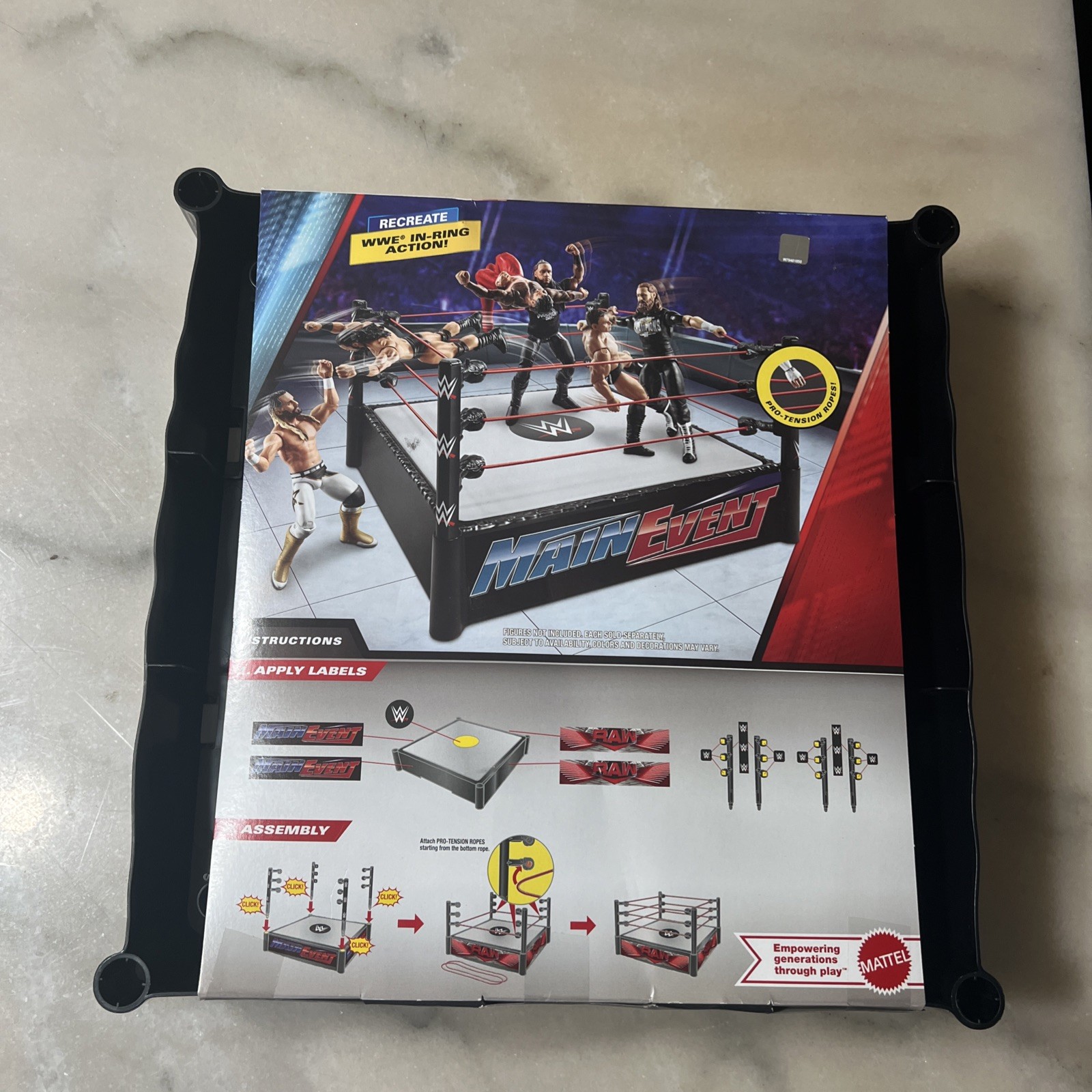 WWE Superstar Ring with Labels for Main Event & RAW, Spring-Loaded NEW