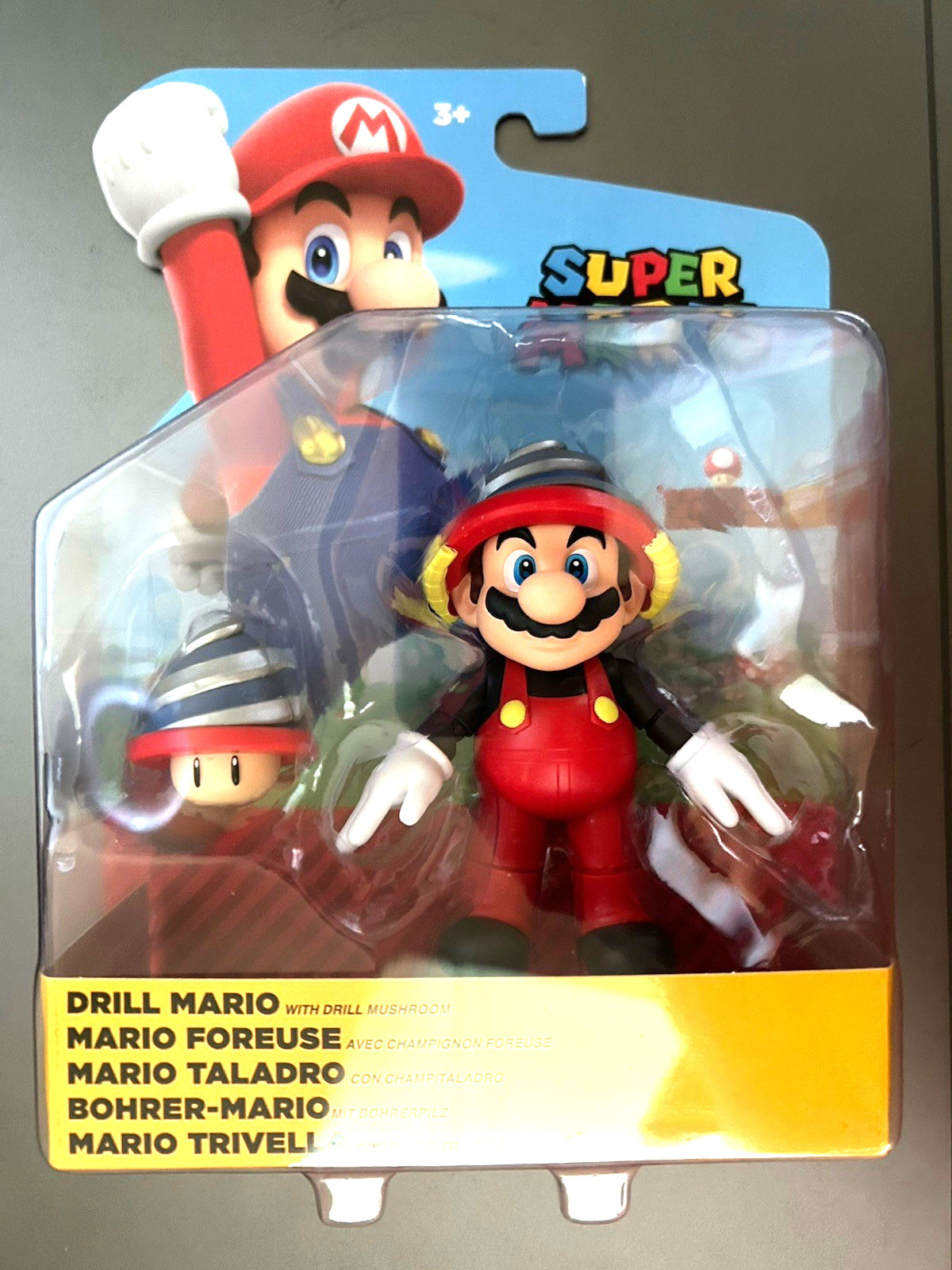 « Super Mario » Drill Mario power up suit with Drill Mushroom , 4&Prime; Jakks New