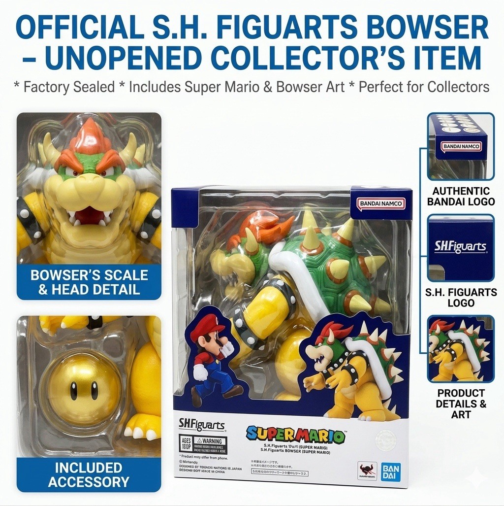 S.H.Figuarts Super Mario Bowser Action Figure, Multicolor Plastic