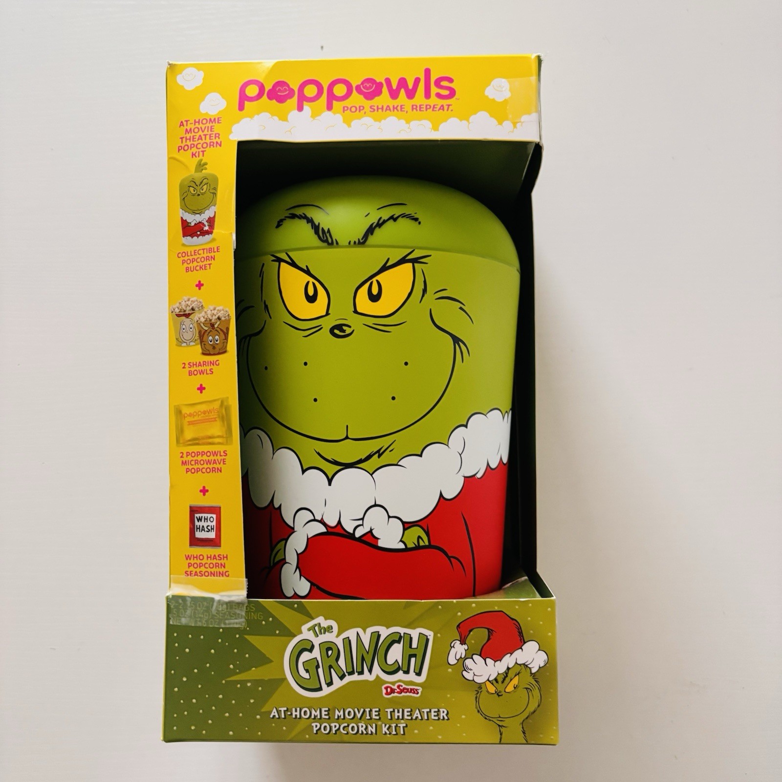 Poppowls THE GRINCH Dr. Seuss Collectible Popcorn Bucket Bowls Movie Night Kit