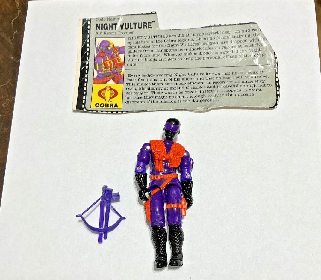 GI JOE 1991 AIR COMMANDOS NIGHT VULTURE V1 C8.5- 100% COMPLETE ACTION FIGURE CAR