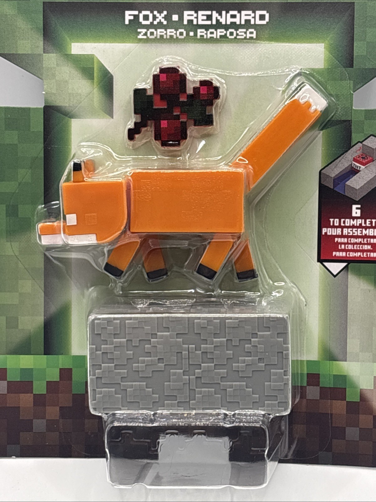 Minecraft Redstone Charged Fox 3.25&Prime; Figures with Building Piece – Brand New