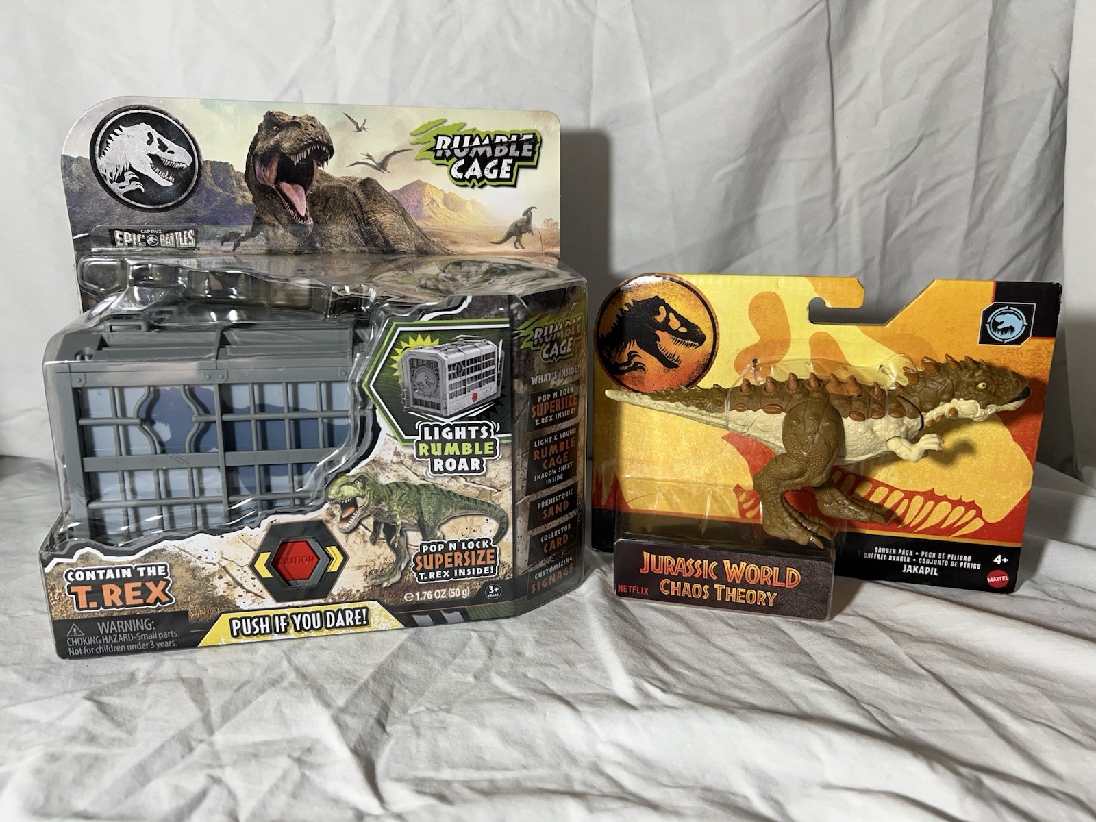 Set Of 2 Jurassic World Epic Battles T-Rex Rumble Cage&Jakapil NEW(A4)