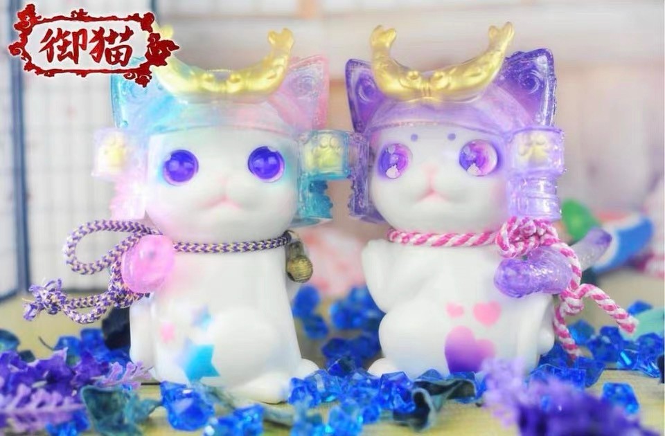 BLACK SEED K2TOY Daruma Cat Blue Purple Set(2Pcs) Soft Vinyl Figure Sofubi Model