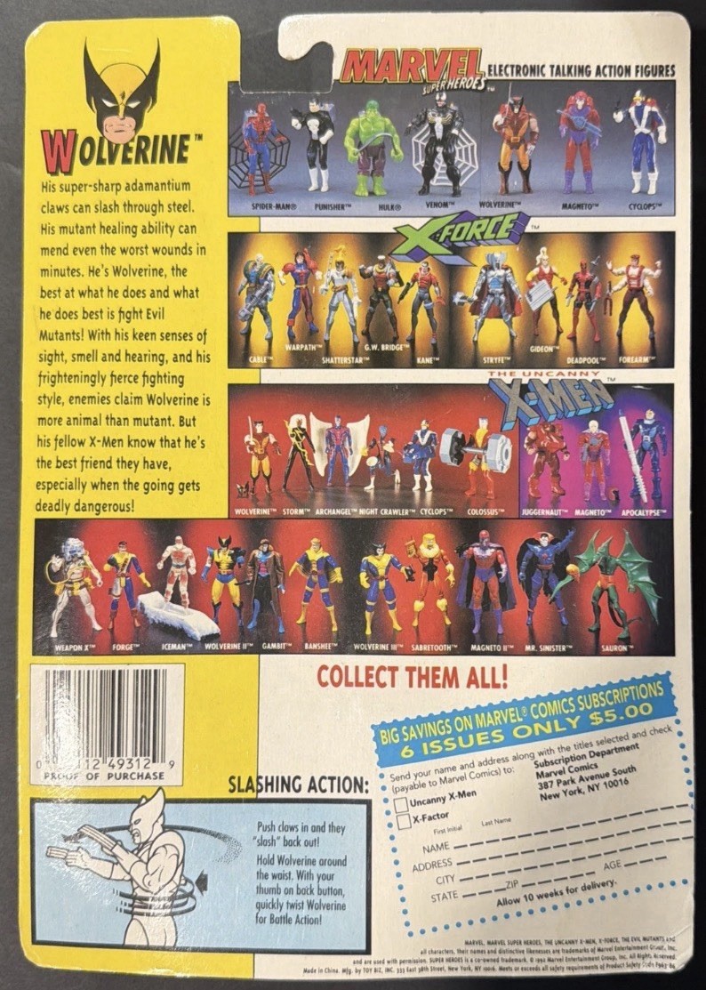 Wolverine Spring-Out Slashing Claws 2nd Edition 1992 Sealed X-Men ToyBiz