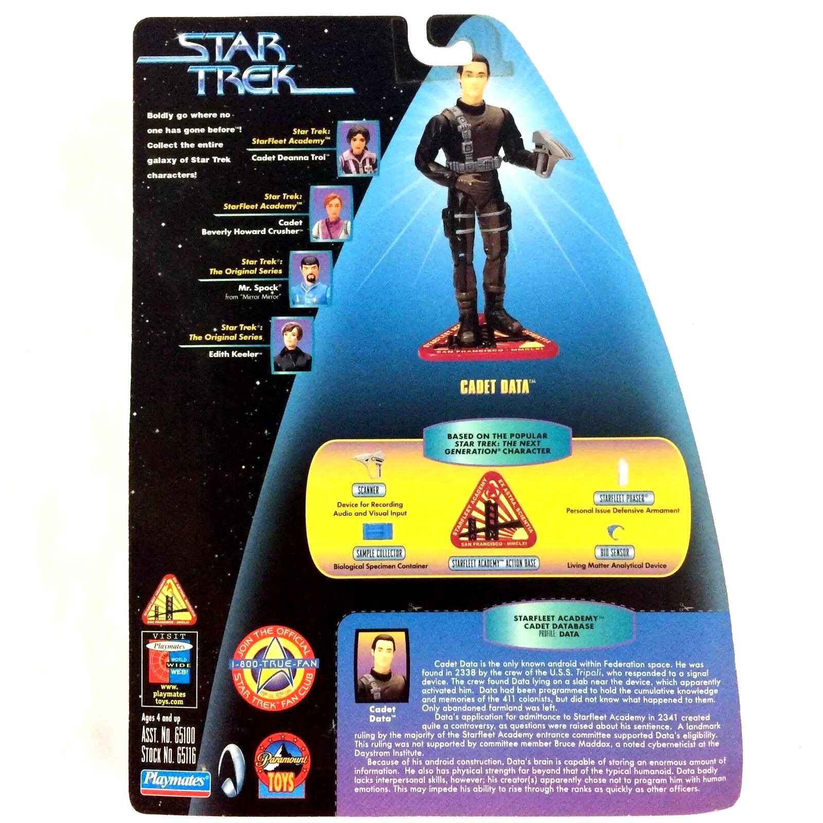 Star Trek The Next Generation Cadet Data Action Figure TV Sealed Playmates Toys