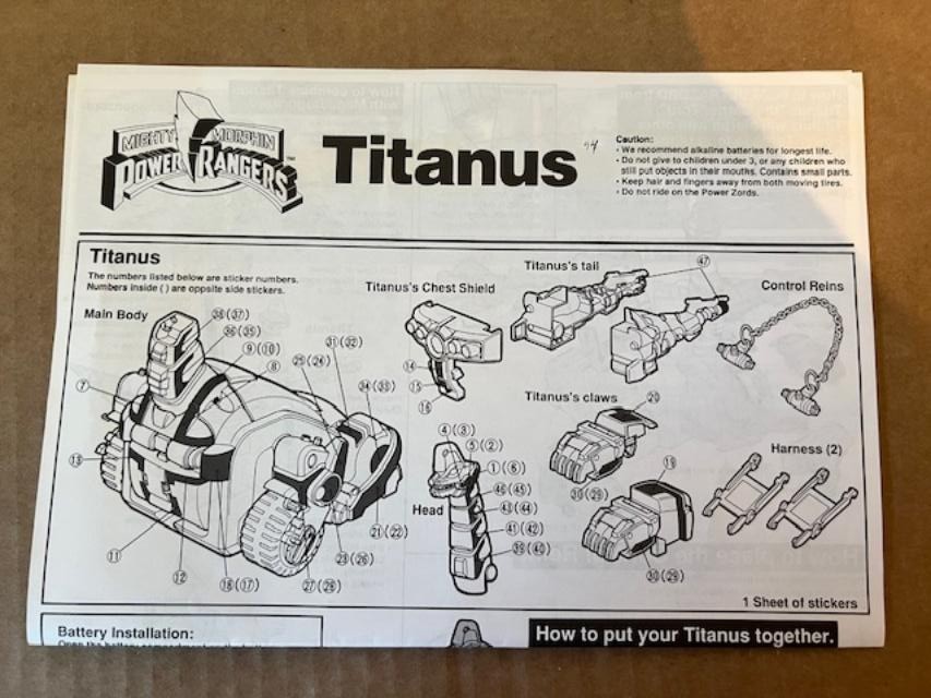 VTG 1993 Mighty Morphin Power Rangers Titanus Carrier Zord Instructions Only
