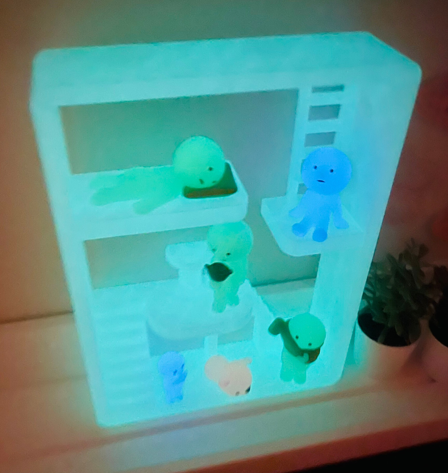 Smiski House Glow in the Dark Display | Mini Figure Room Shelf | Bonus Glow Pet