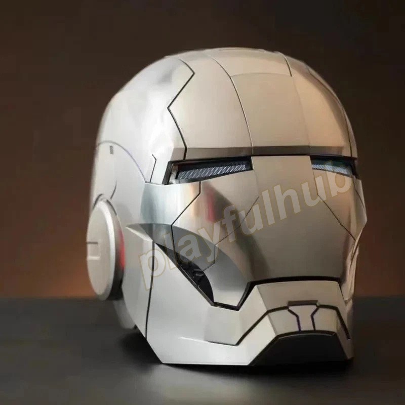 Iron Man Helmet 1:1 Wearable All Silver Mask Voice-control Cosplay Props Gift