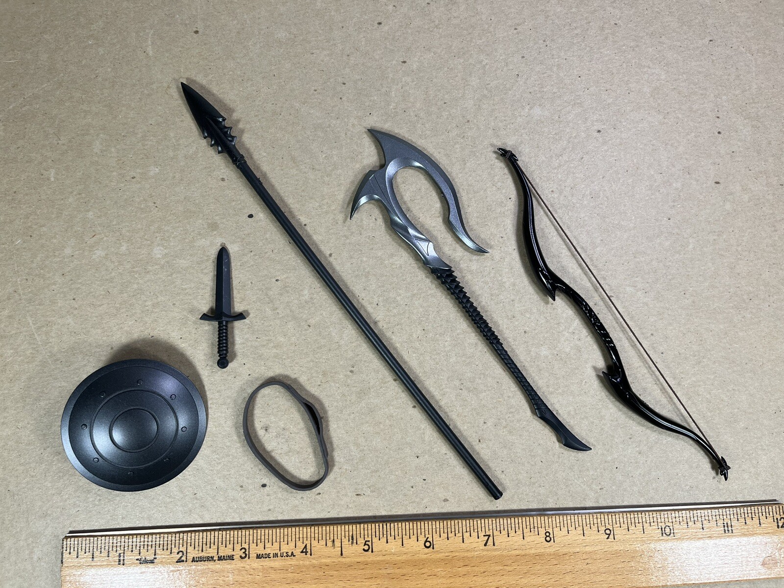 Mythic Legions Weapon Lot Gunmetal Black Axe Bow Shield Sword Accessory Knight