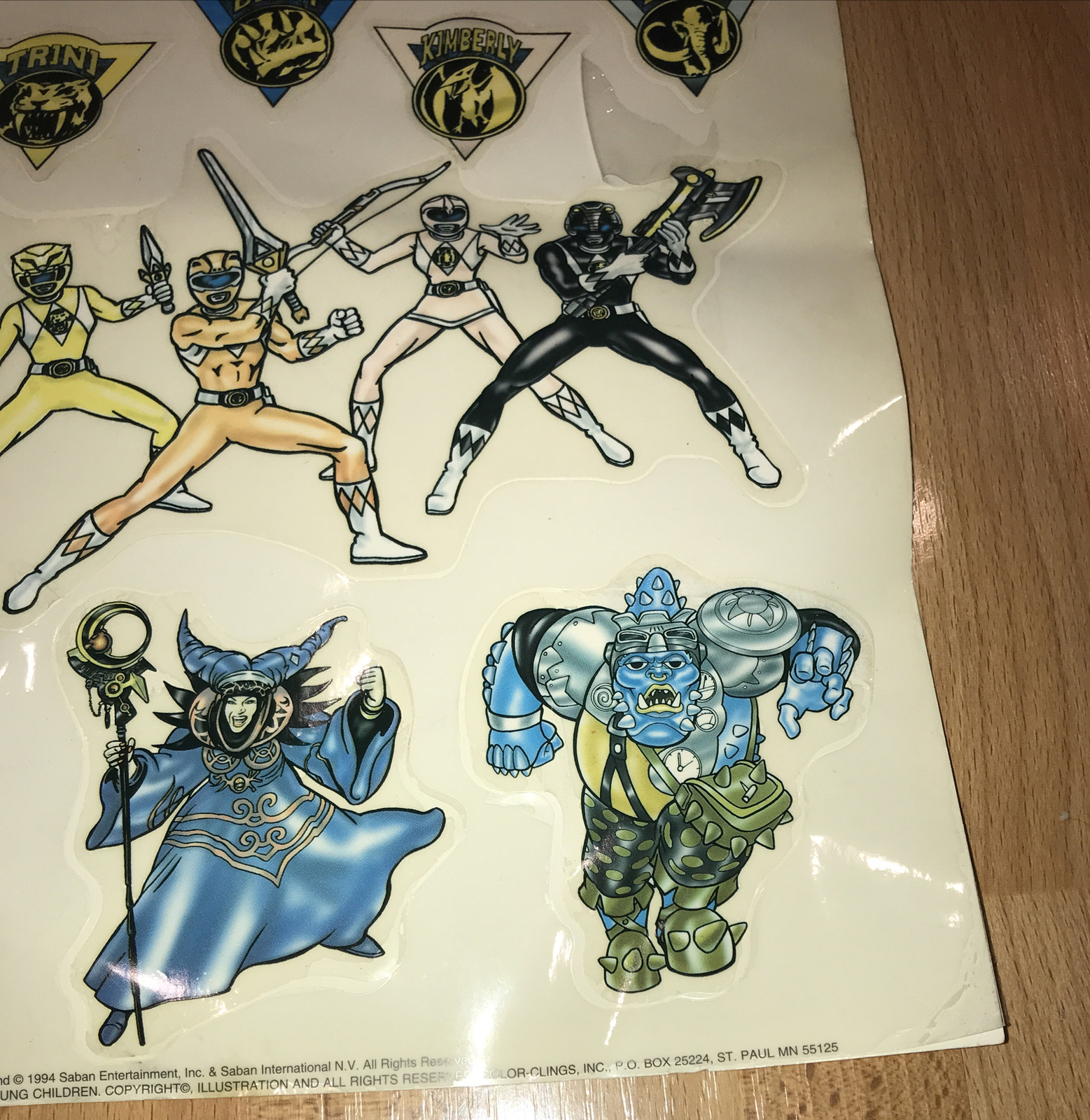 VTG POWER RANGERS REUSABLE WINDOW DECORATIONS STATIC CLING 1994 SABAN