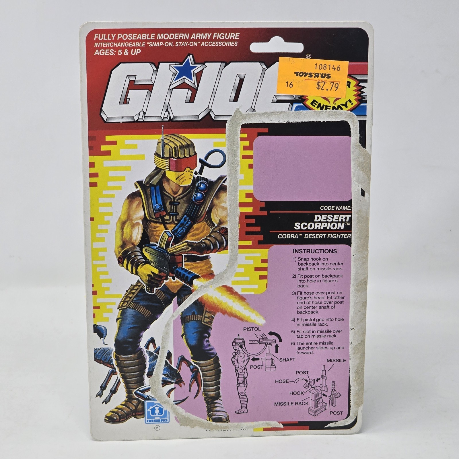 Desert Scorpion Cobra 1990 G.I. Joe File Card Back Uncut Hasbro Vintage