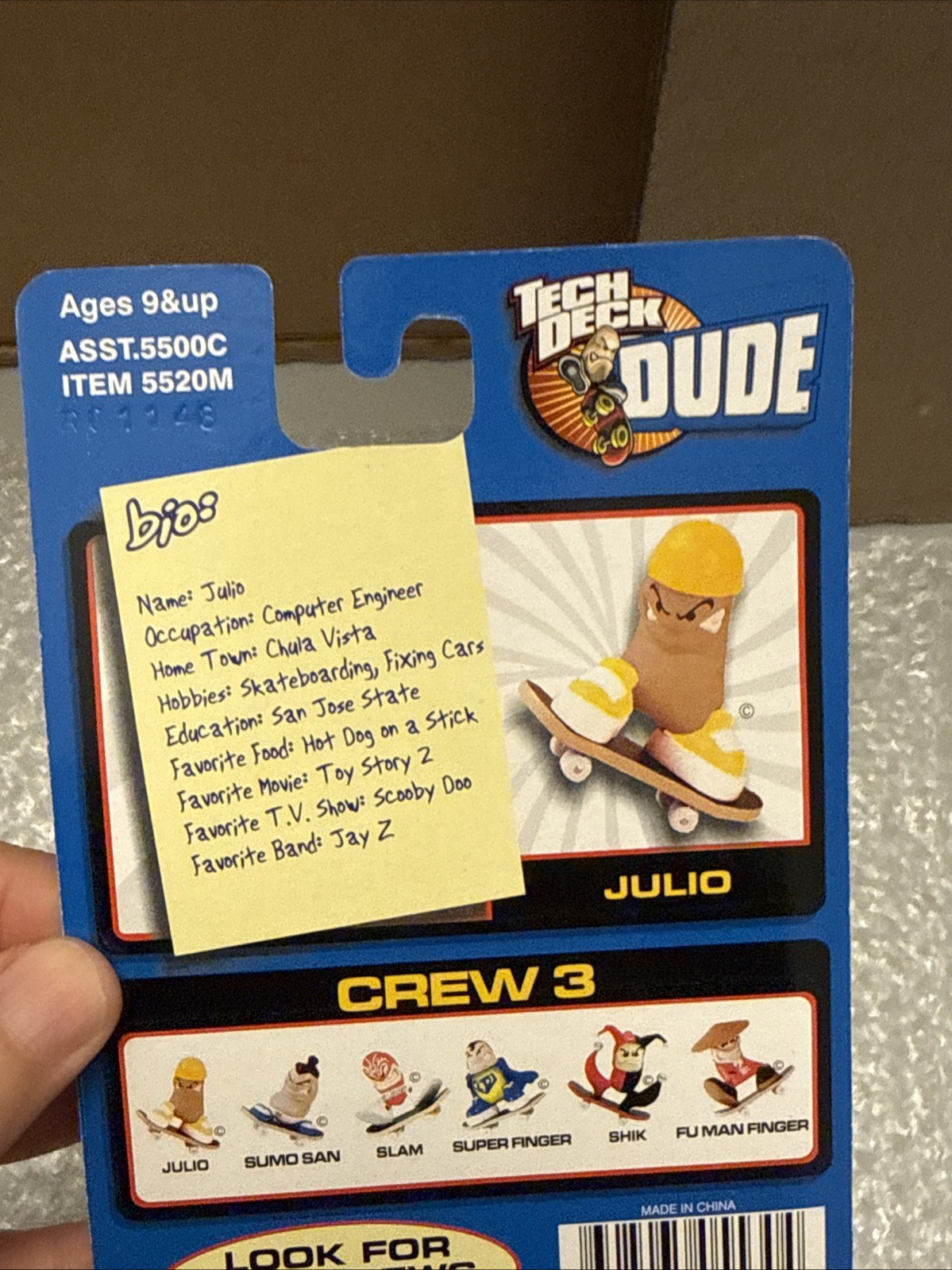 Vintage Tech Deck Dude Julio Skateboard Crew New 2000 Fingerboard Toy Y2K Figure