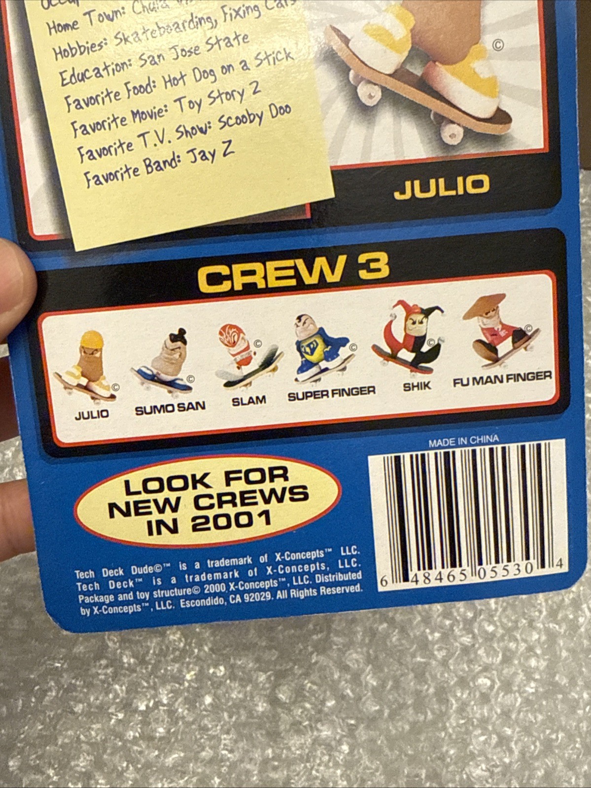 Vintage Tech Deck Dude Julio Skateboard Crew New 2000 Fingerboard Toy Y2K Figure