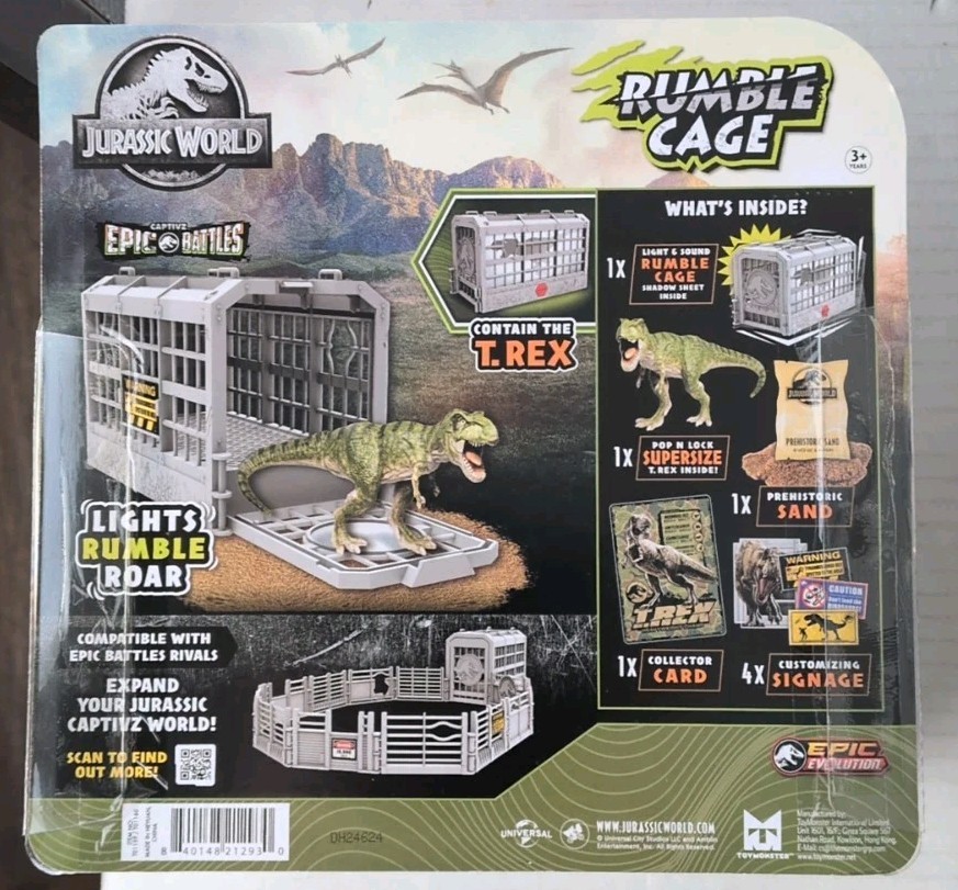 JURASSIC WORLD Supersize T-Rex, Rumble Cage Lights and Sounds, Sand, Card, Sign+
