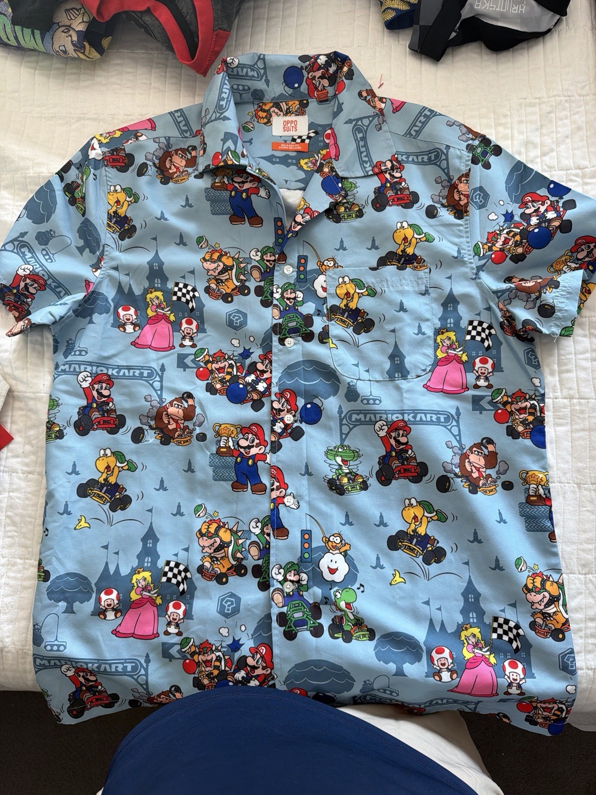 OppoSuits Mario Kart Button Up Shirt Mens M Nintendo All Over Print
