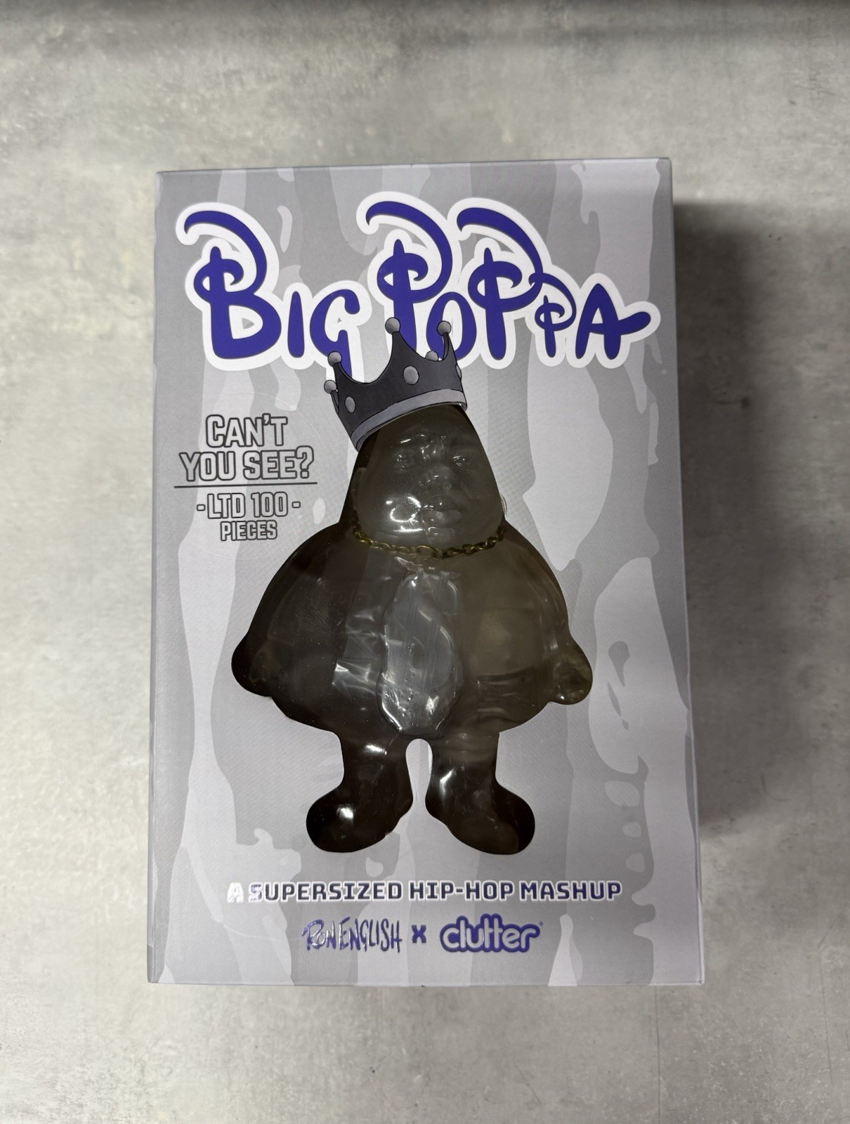 Ron English x Clutter Big Poppa Rare Clear Vinyl Figure. Rare Limited to 20 pcs