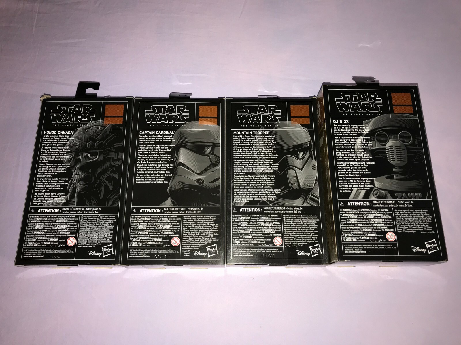 4x Star Wars Black GALAXYS EDGE MOUNTAIN TROOPER + CARDINAL + DJ R-3X & HONDO