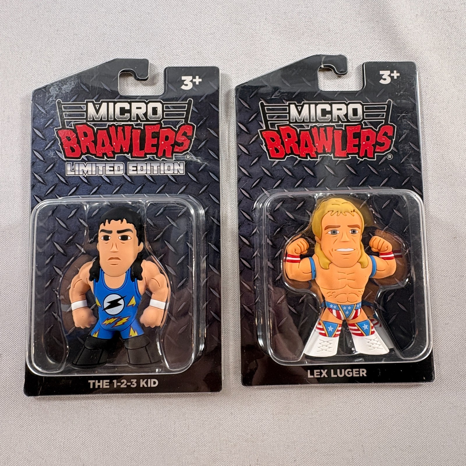 Lot of 2 New/Sealed Micro Brawler Figures: 1-2-3 Kid & Lex Luger usa wwf wwe