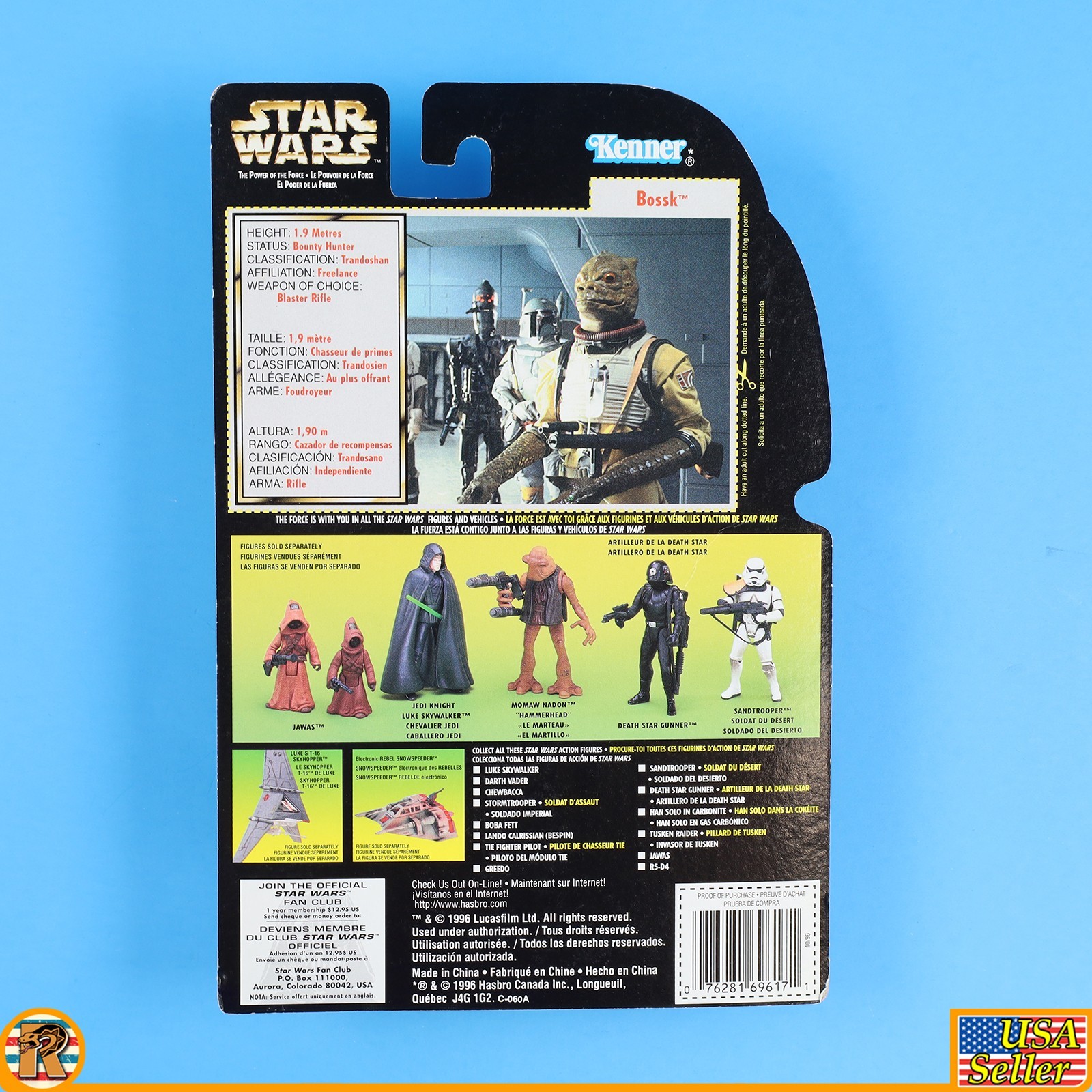 Star Wars – Bossk (Canada Tri Lingual) – POTF Green – MOC – [F-PTFG-9]