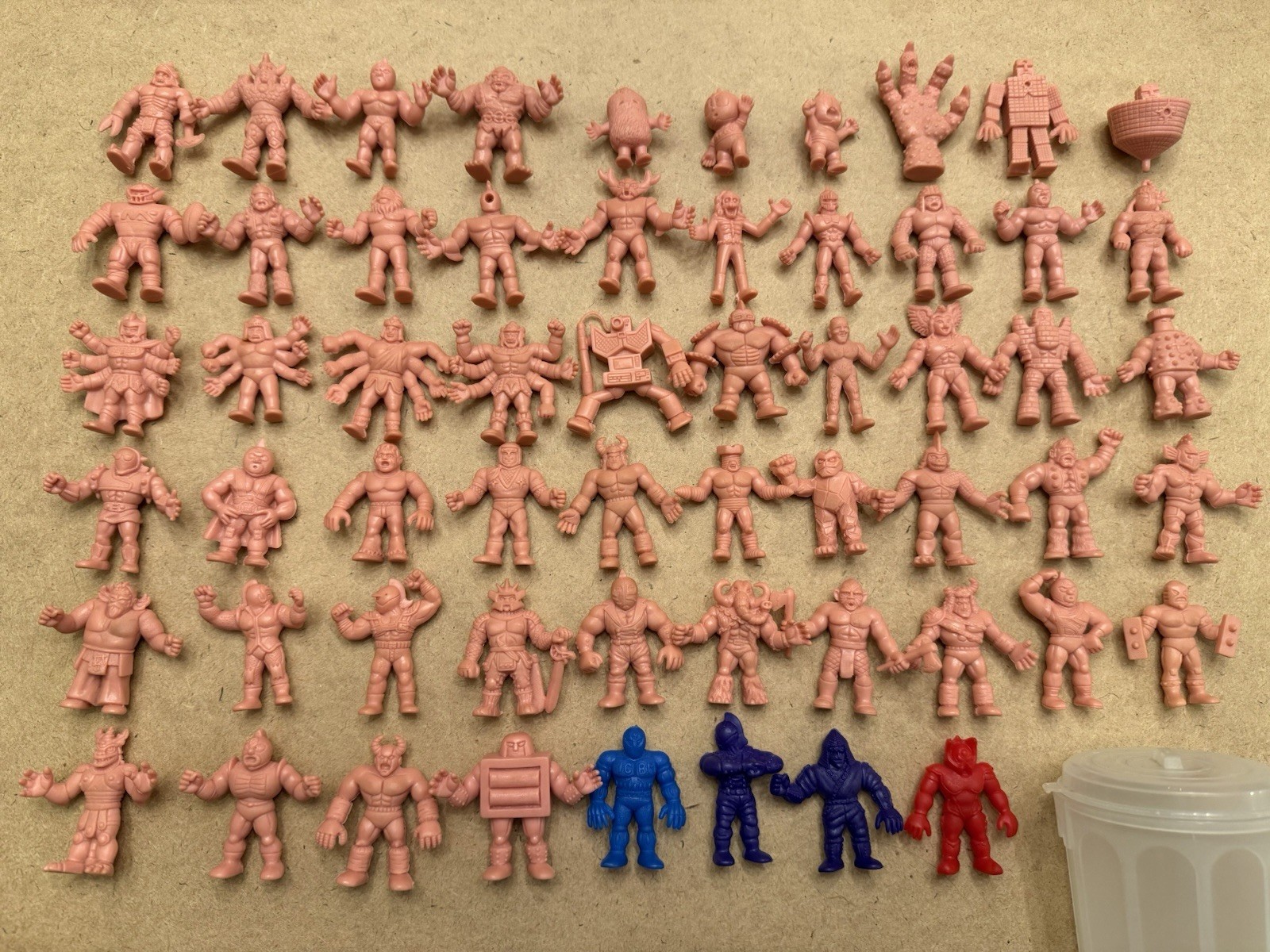 Mattel 1980s M.U.S.C.L.E. Muscle Men Action Figures Lot of 58 Plus Trash Can