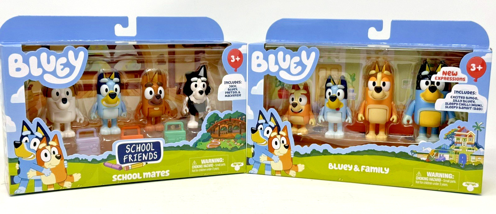 LOT OF 2 Bluey School Mates and Bluey & Family Figures, 4-Packs