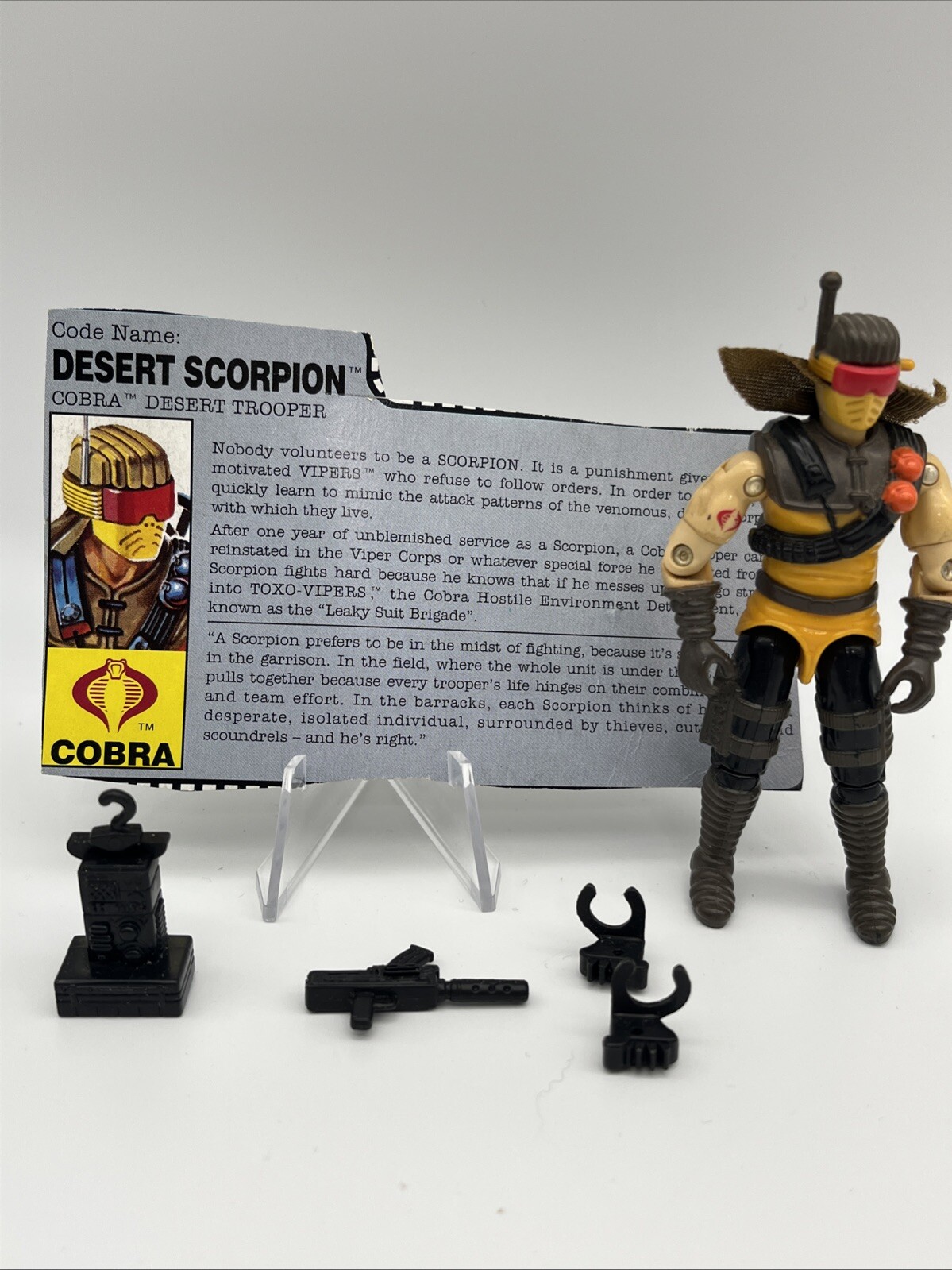 GI JOE COBRA DESERT SCORPION 90% COMPLETE W/CARD ARAH NO CRACKS OR PAINT WEAR