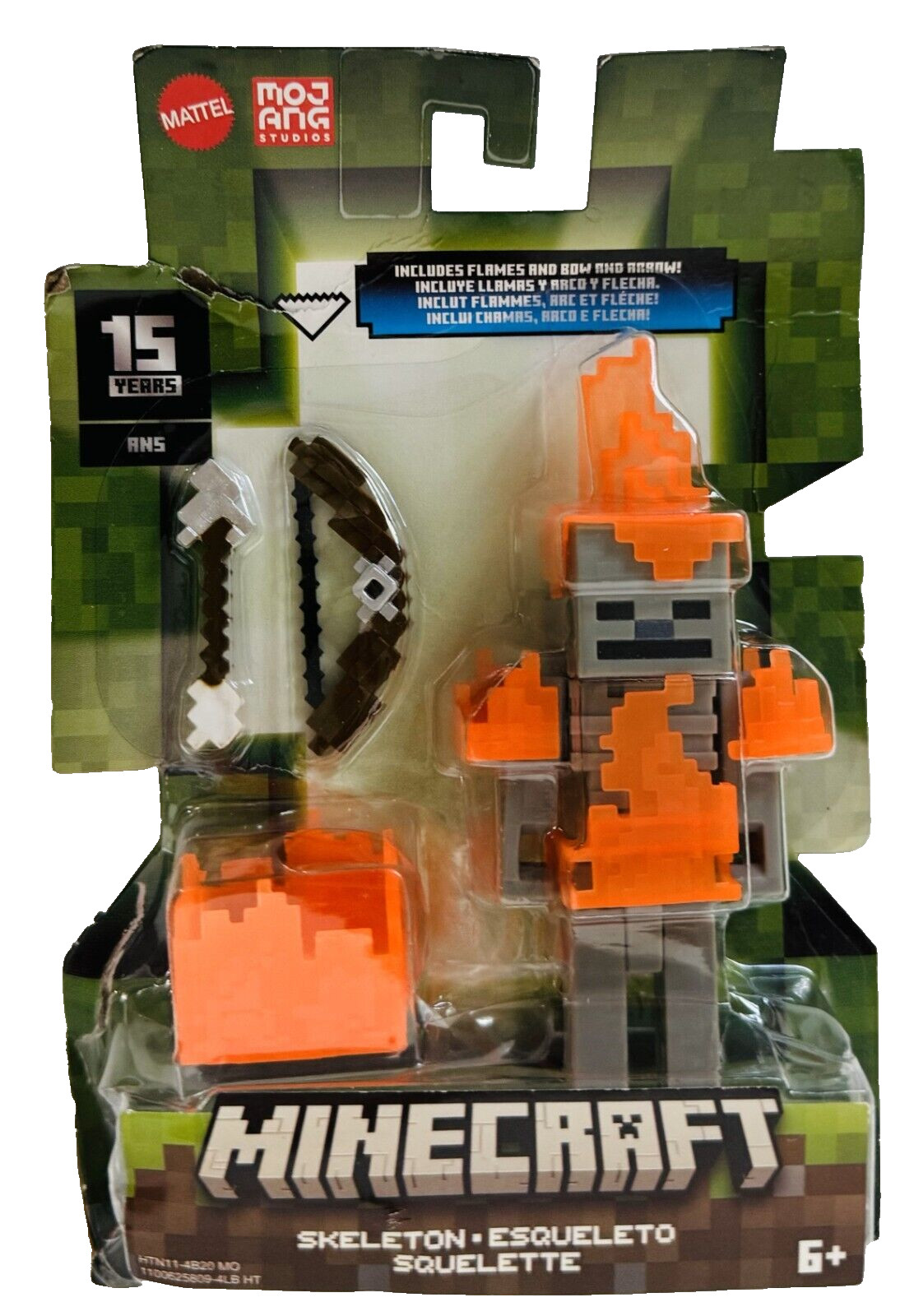 Minecraft 15 Years Skeleton with Flames, Bow & Arrow 3.5&Prime; Figure 6C
