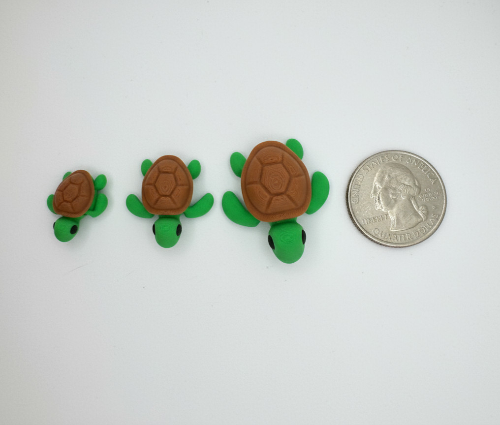 Flexi Sea Turtle 3D Printed Articulated Toy Set of 3 Sizes Micro XS Small