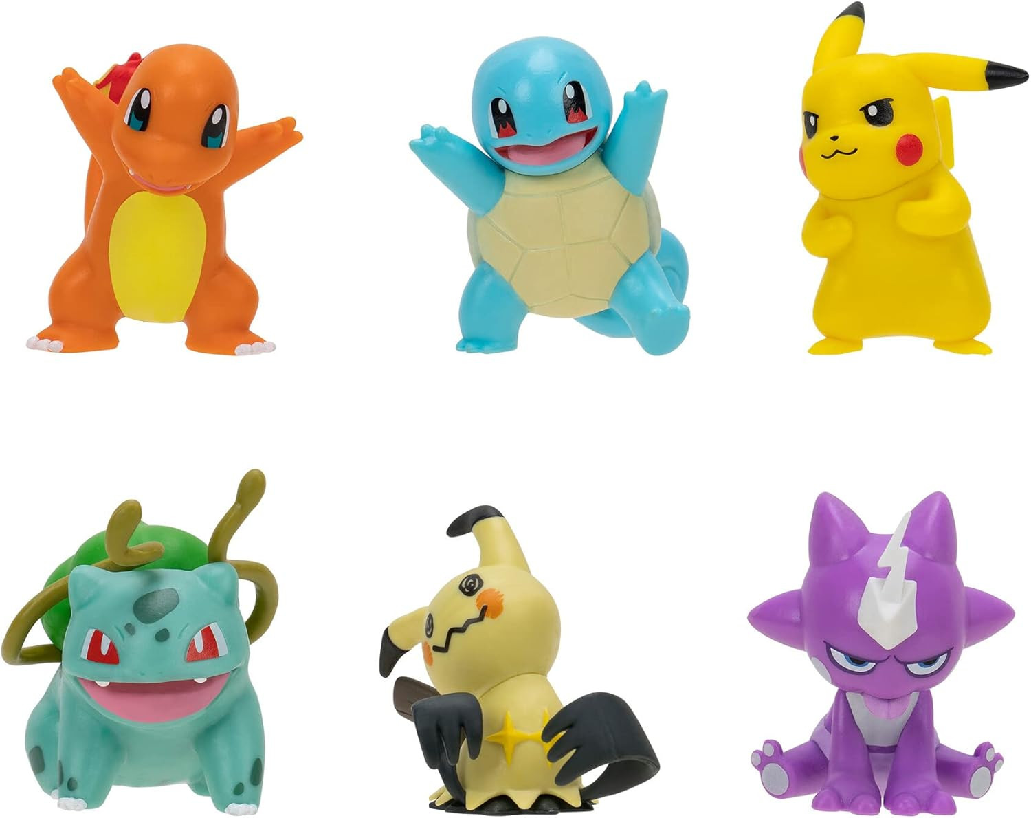 Battle Figure 6 Pack-Features 2-Inch Pikachu, Squirtle, Charmander, Bulbasaur, M