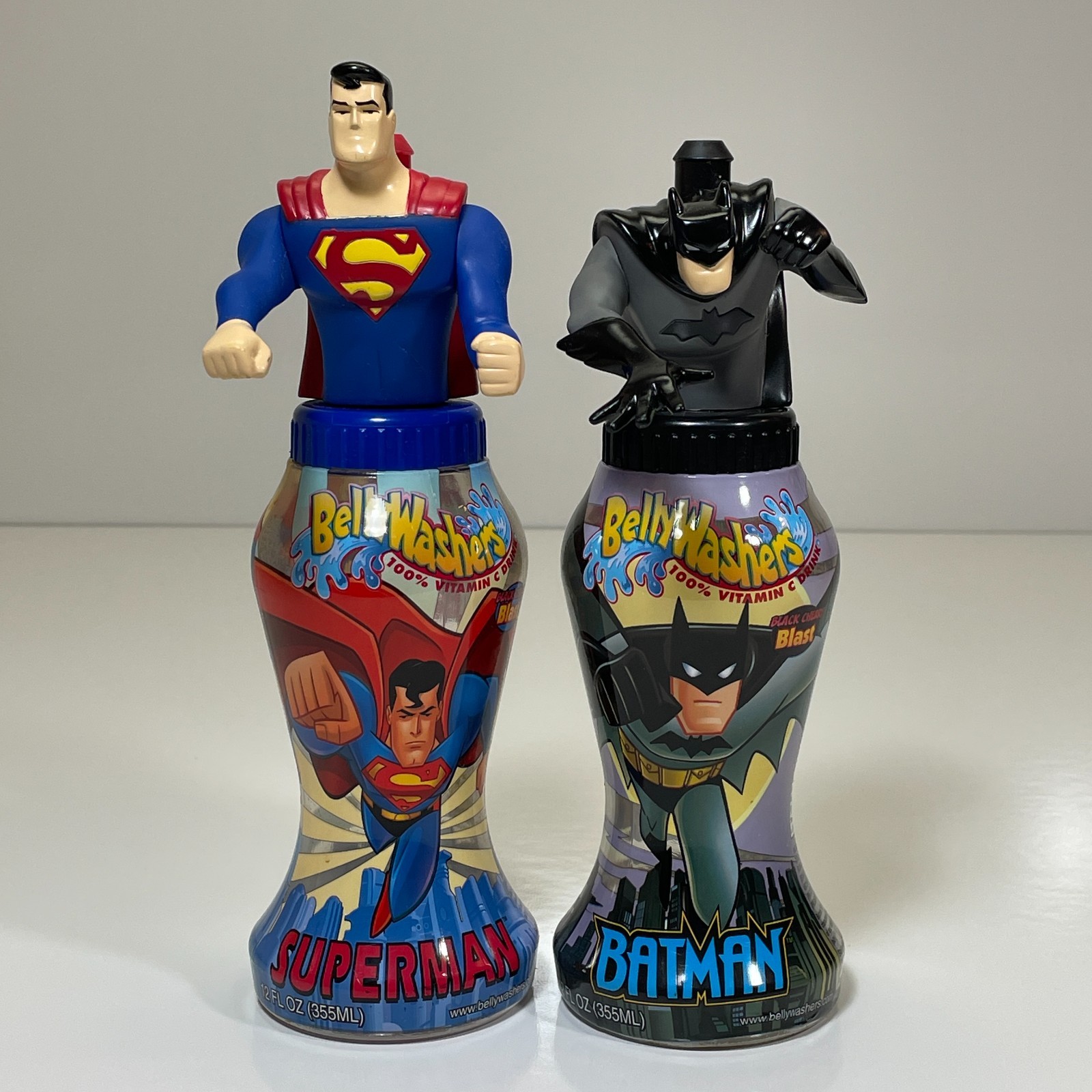 2001 Belly Washers Superman and Batman Poseable 8.5&Prime; Figural 12 oz. Bottles
