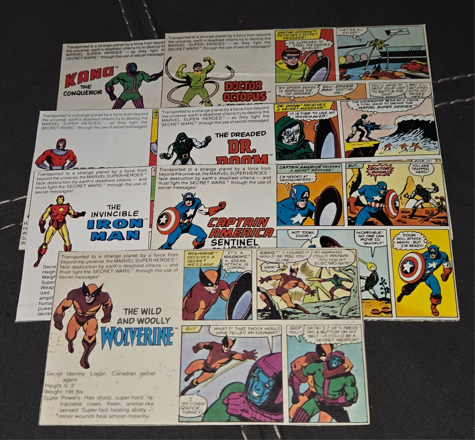 Vintage 1984 Kenner Marvel Superheroes Secret Wars Action Figure Bio Card Lot
