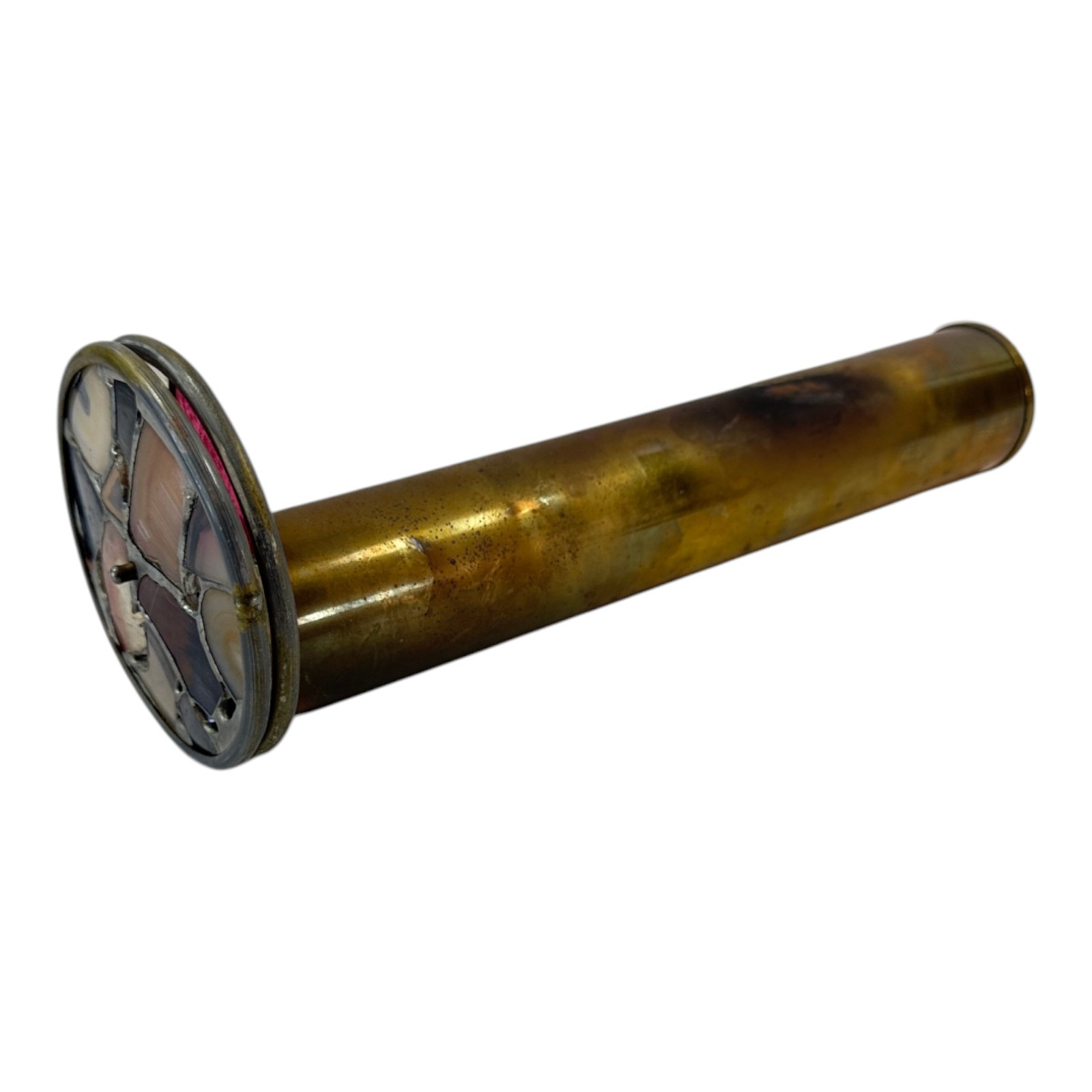 Vtg Antique Agate Gemstone Kaleidoscope Brass Tube Handmade Optical Toy Art Deco