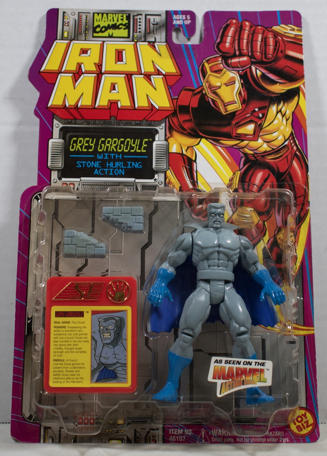 Grey Gargoyle Action Figure Stone Hurling Marvel Comics Iron Man TV Toy Biz 1995