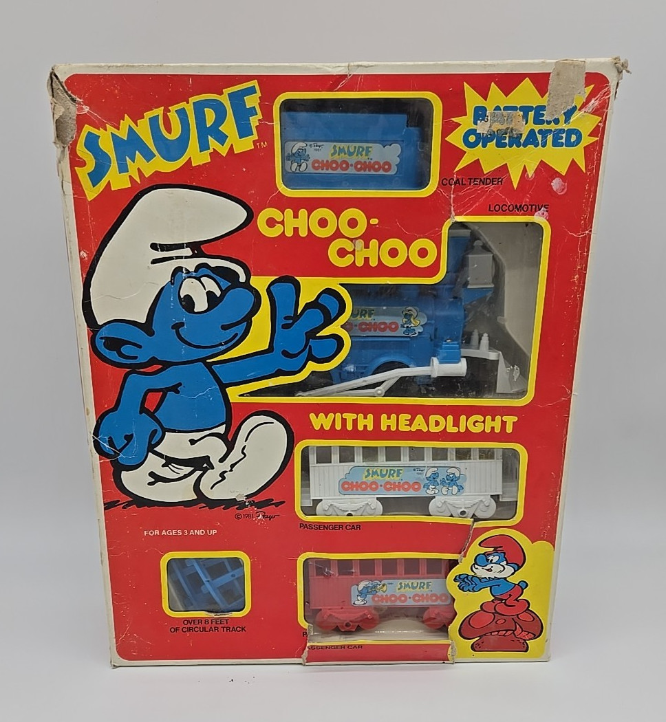 Vtg 1981 Smurf Choo Choo Battery Operated Peyo Train Set Complete Original Box