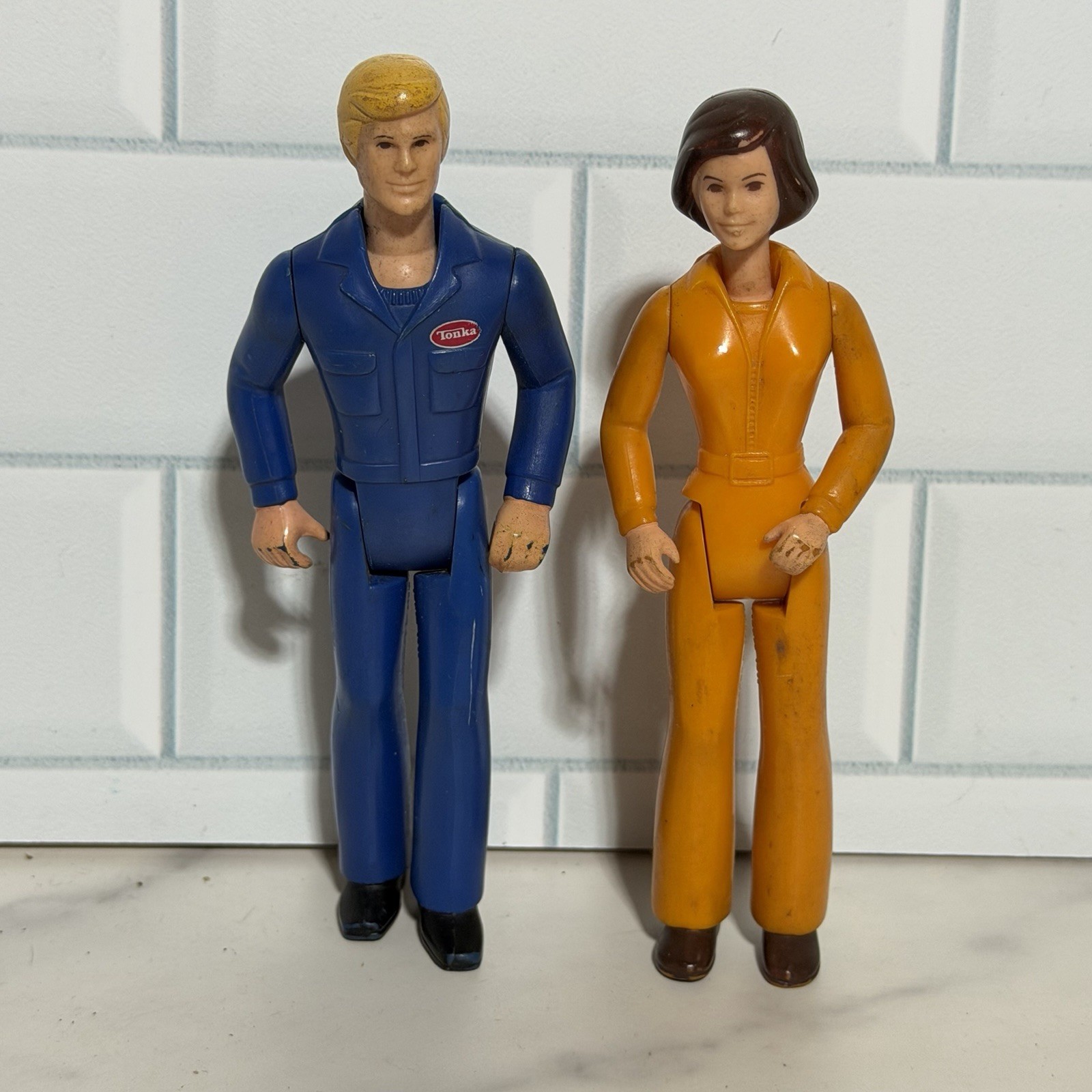 VTG Tonka Action Figures Mechanics Female Orange Jumpsuit Male Blue Jumpsuit 70s