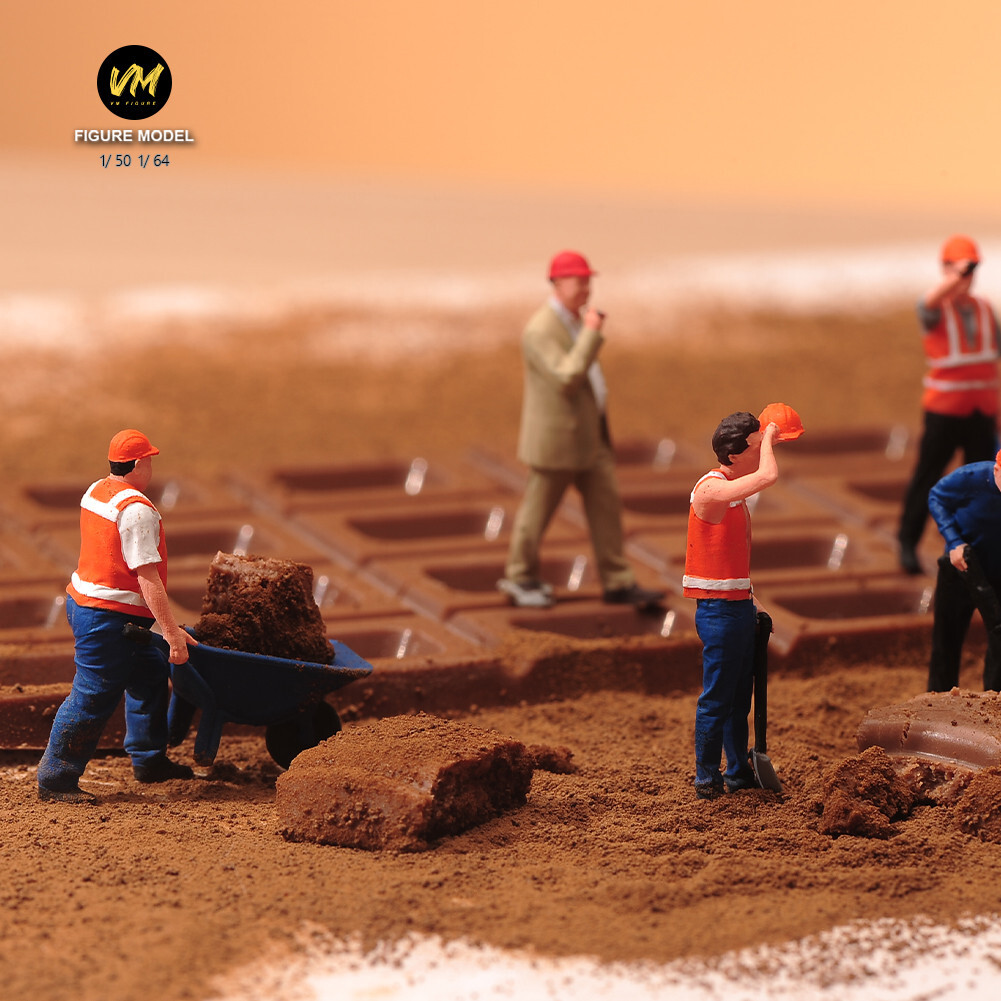 6pcs 1/50 1/64 Scene Miniature Construction site workers Figure Doll Model Toy
