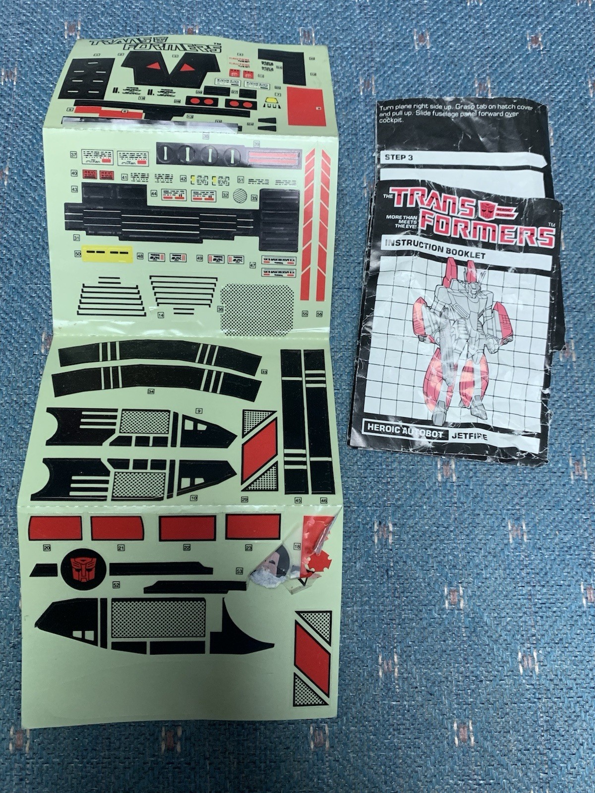 Vintage 1985 Transformers G1 Jetfire Partial Sticker Sheet Decals and Booklet