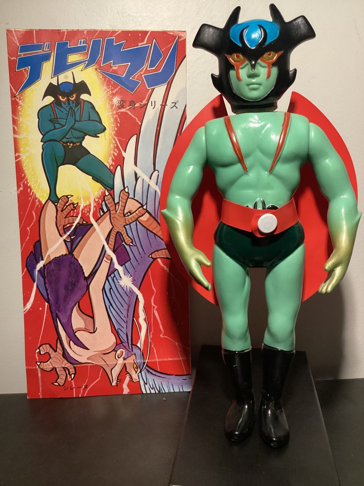 RARE VINTAGE DEVILMAN 11&Prime; 1970s SOFUBI w/MASK & Card Zollmen Bullmark Popy Nagai