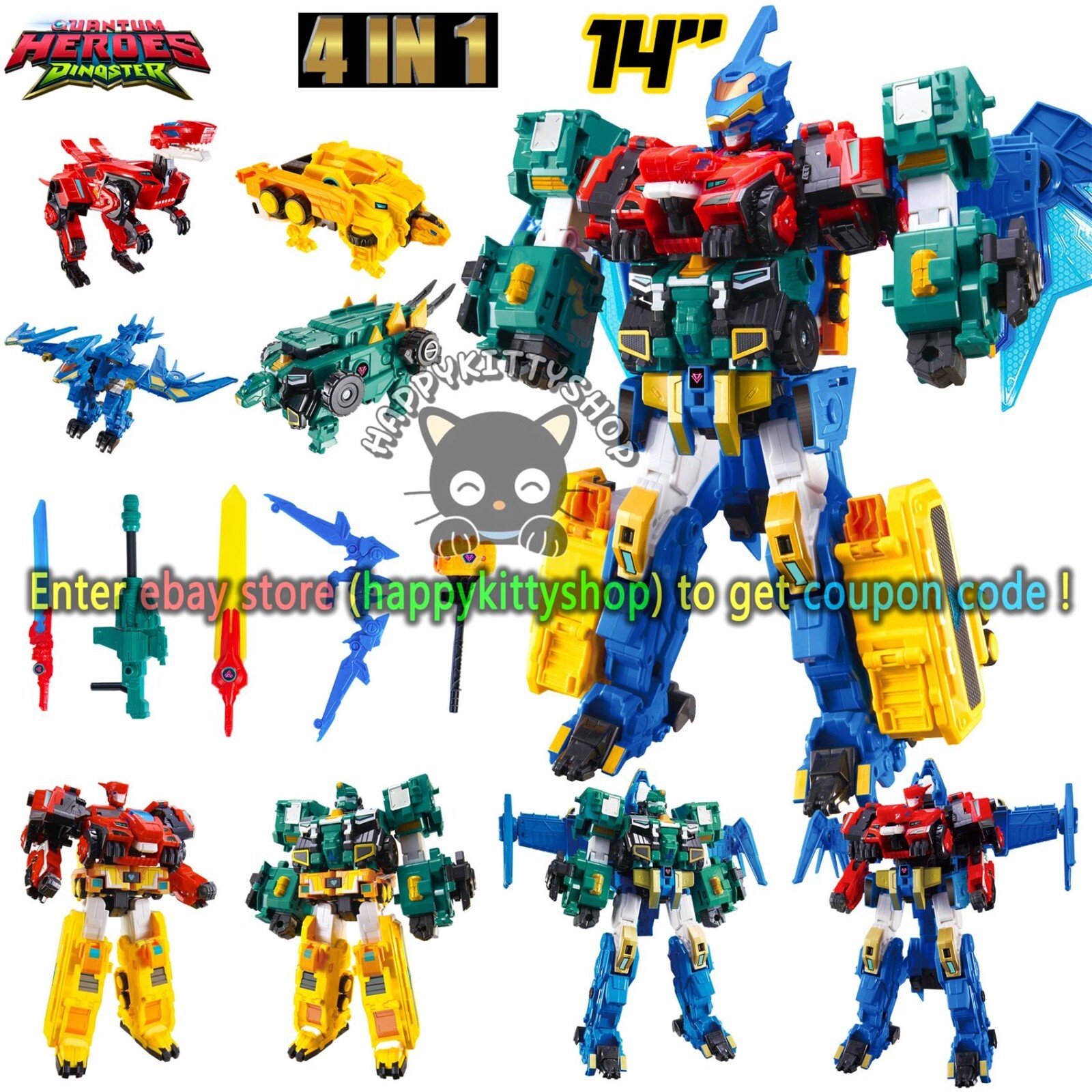 Quantum Heroes Dinoster Guardians 4in1 Metatron Figure Dinosaurs Robot Combiner