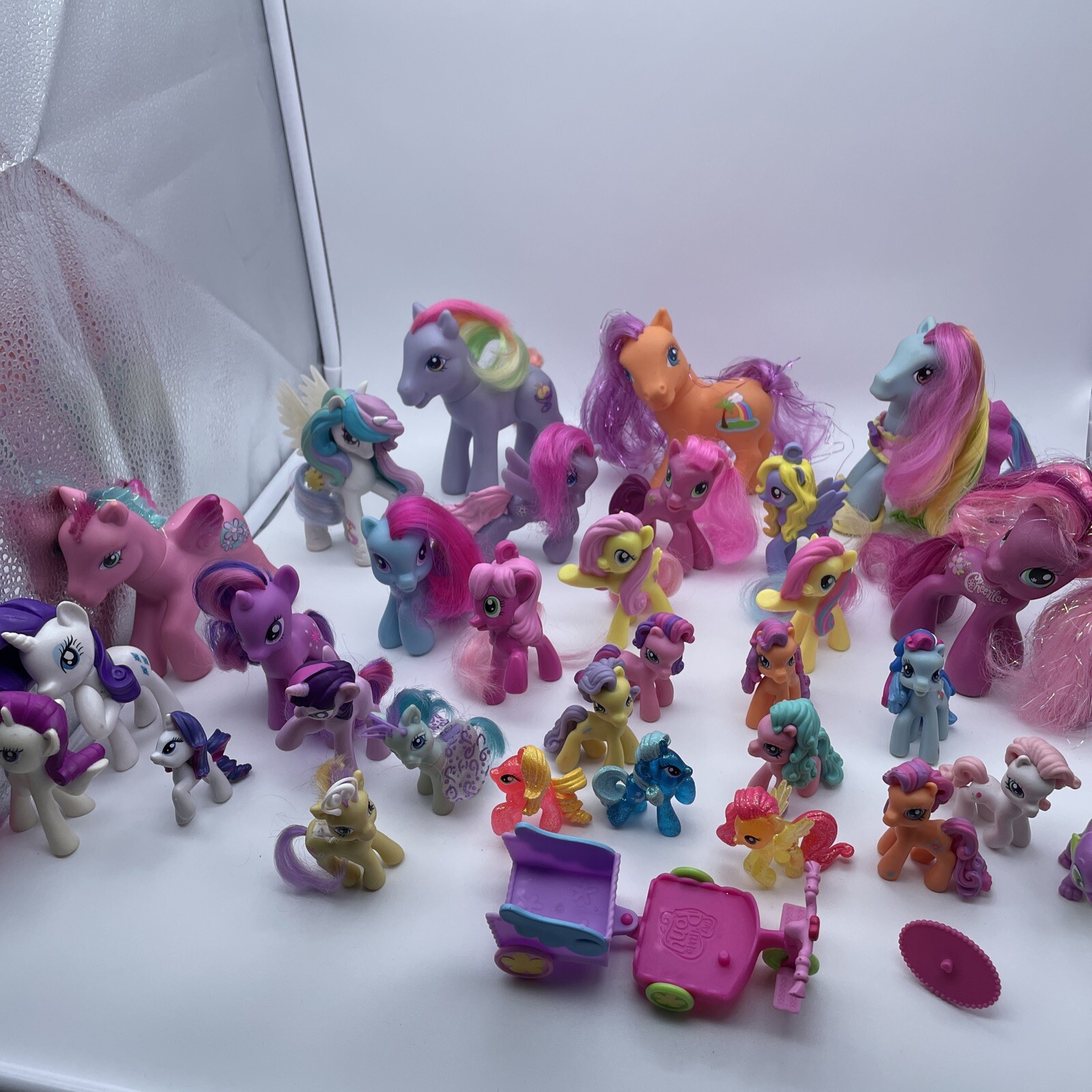 My Little Pony Lot Of 30 Ponies Plastic Different Sizes And Colors Plus Tricycle