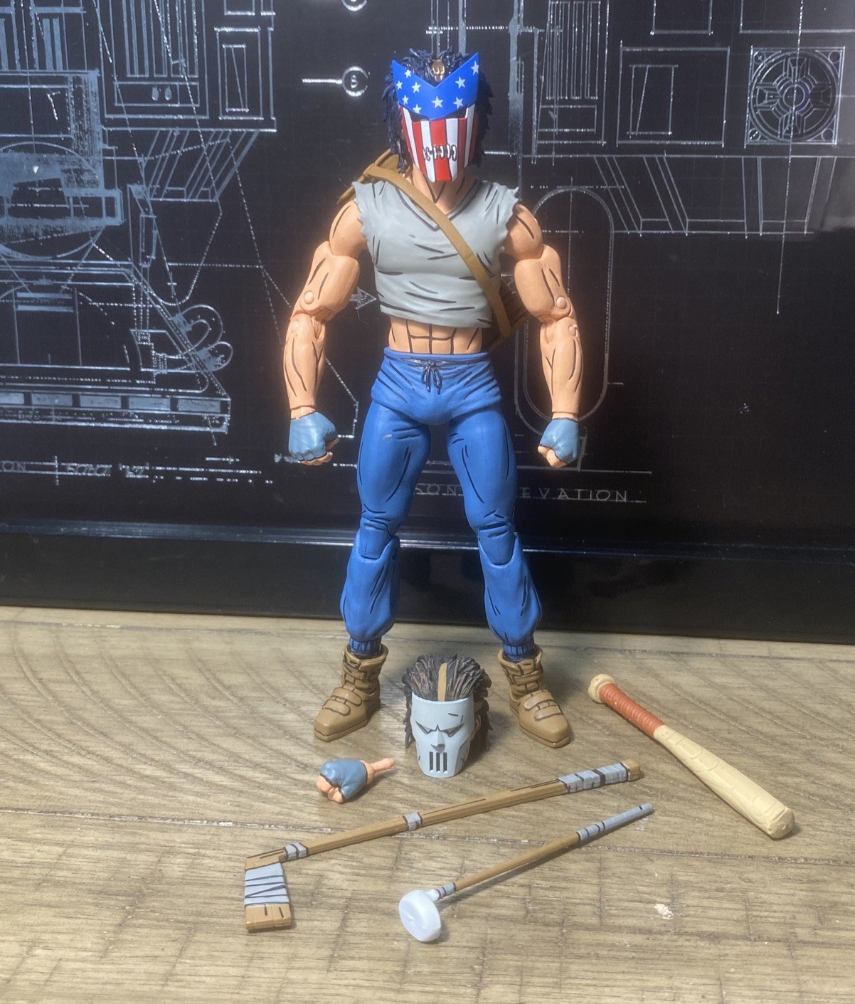 Neca MIRAGE CASEY JONES Gray w/ BODYCOUNT HEAD TEENAGE MUTANT NINJA TURTLES 7in.