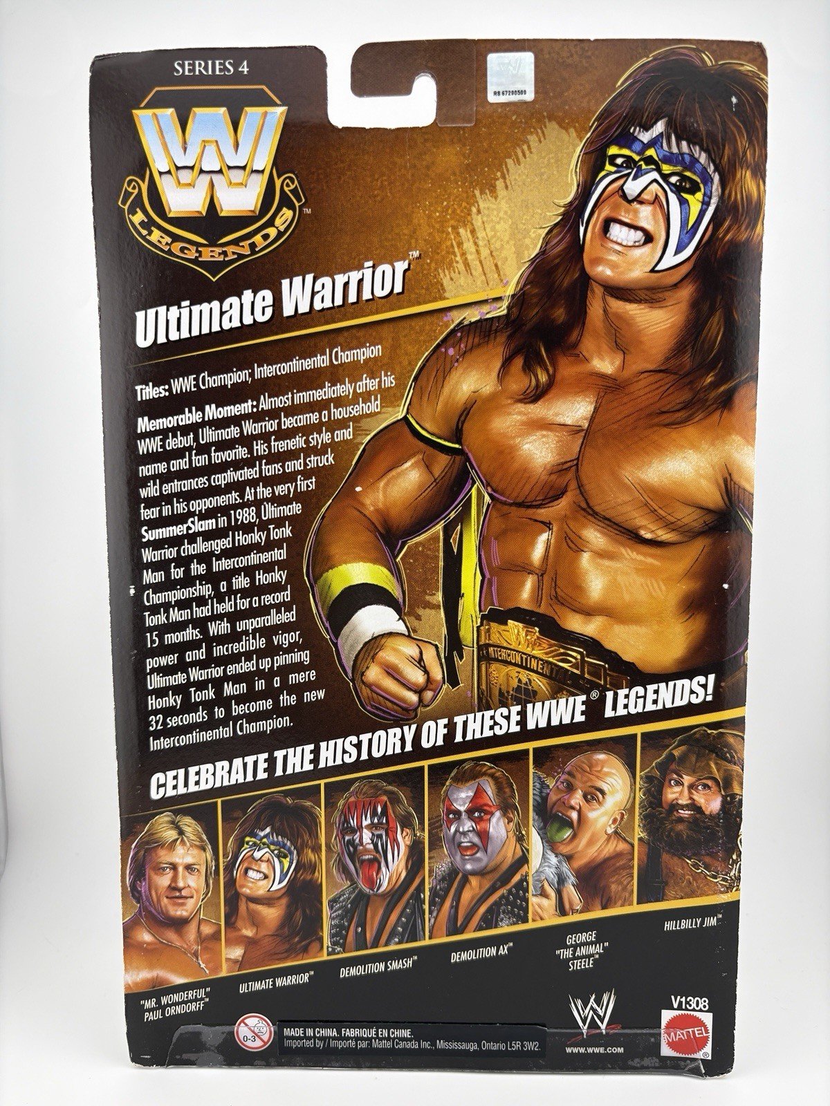 WWE Elite Legends Ultimate Warrior Wrestling Figure Mattel Series 4 WWF WCW ECW